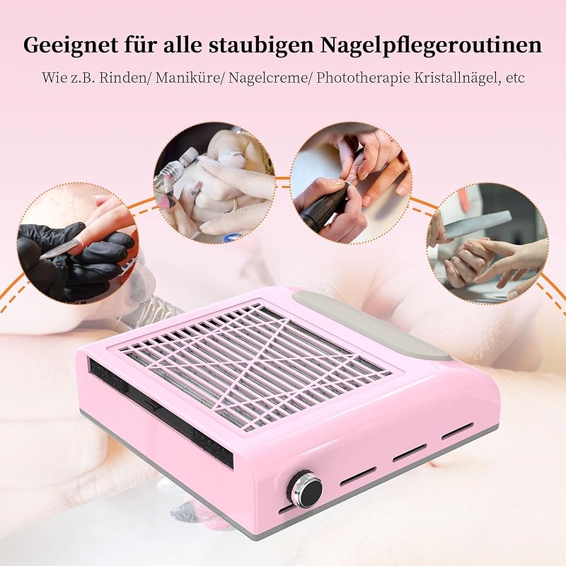 AISEELY Porelszívó Műkörmöshöz - 80W Erős Körömporszívó Állítható Szívóerővel, Mosható Szűrővel, Műköröm Építéshez, Manikűrhöz, Rózsaszín