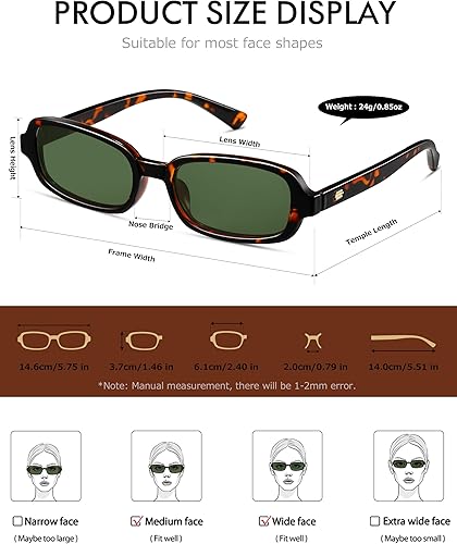 Miniatura 3 de Gafas de sol rectangulares para mujer, estilo retro de los años 90, pequeñas gafas de sol cuadradas con protección UV400, CL005