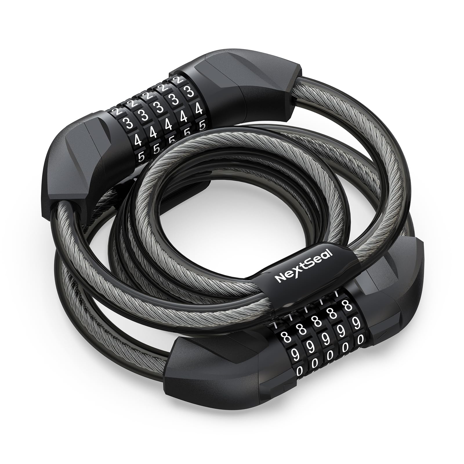 Candado Patinete Eléctrico, Candado Bicicleta Combinación de 5 Dígitos, 12MM Cerradura de Doble Cable, Antirrobo de Bicicleta para Scooter, Bici, Moto, 105CM (Negro)