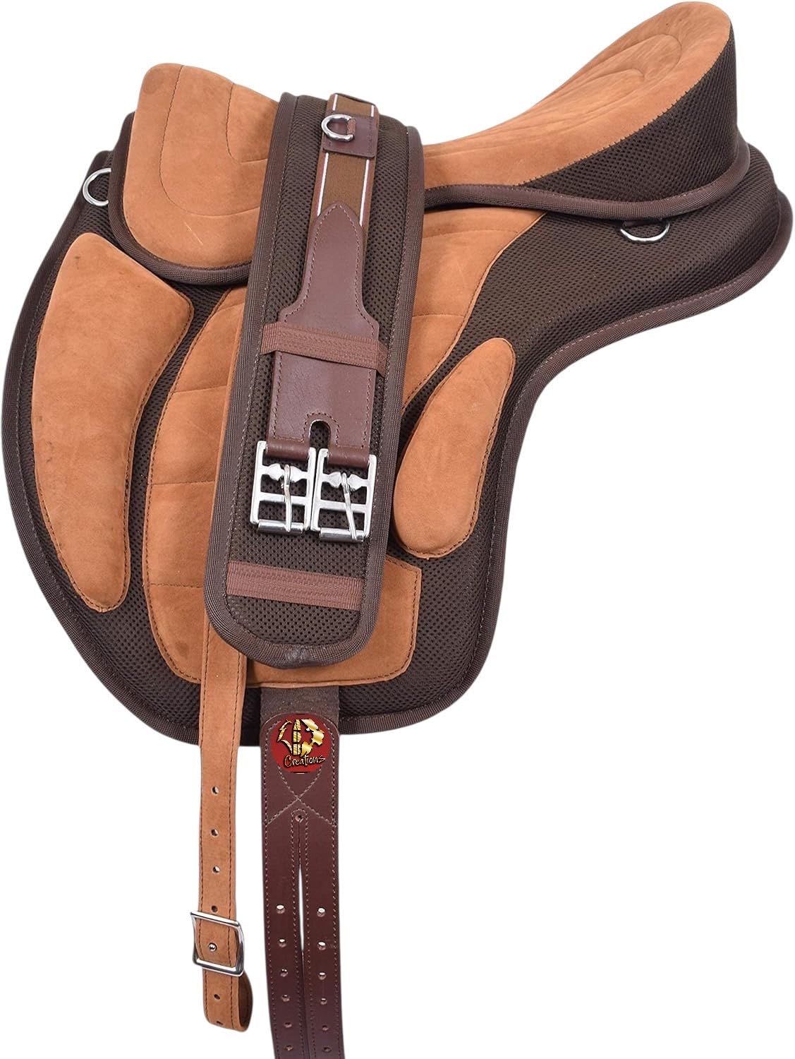 ADB CREATIONS All Purpose Pony and Adult Synthetic Treeless Freemax English Horse Saddles Size with Matching Girth & Aluminum Stirrups 10 to 18 Inch Seat (Chocolate Brown, 13" Inch)