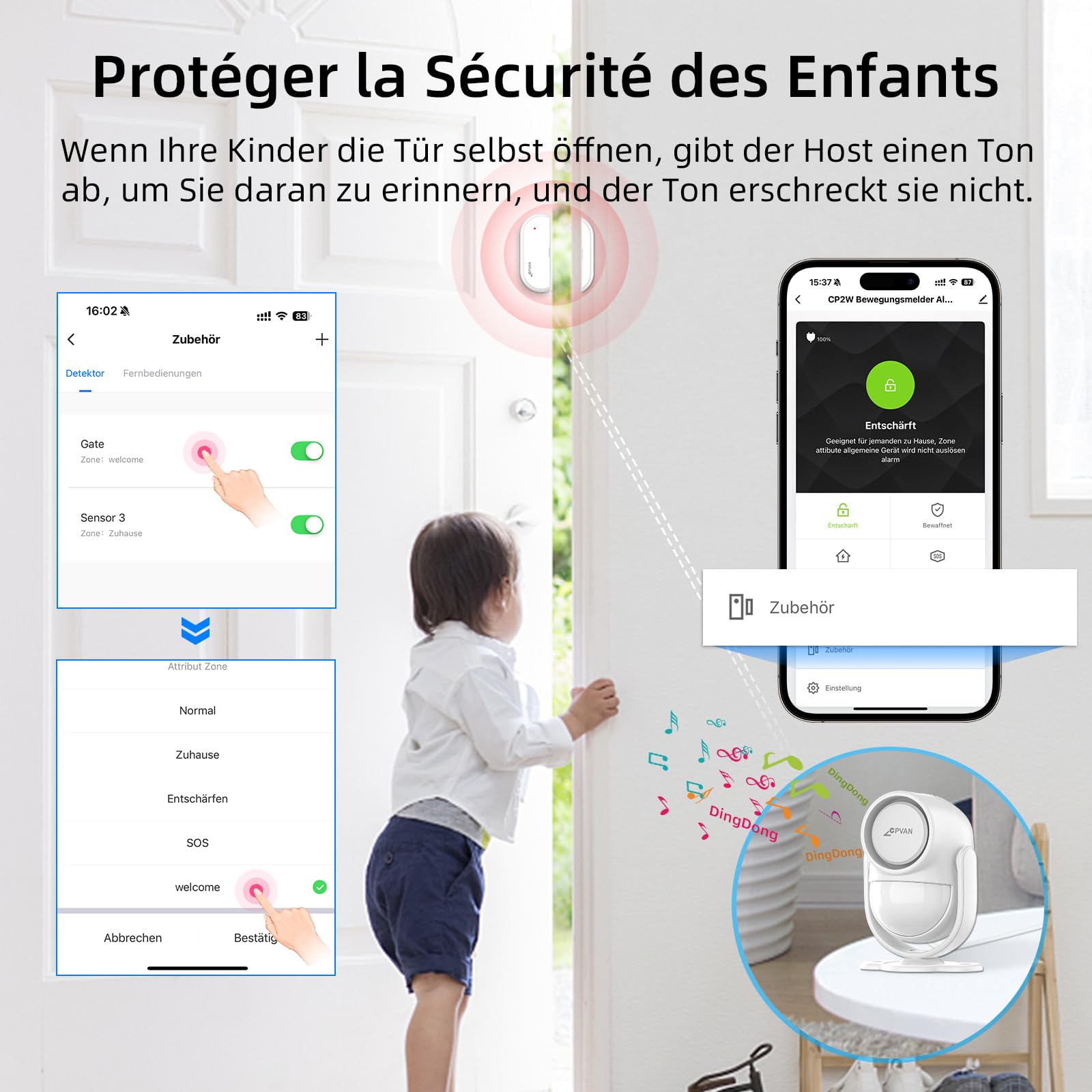 CPVAN Alarmanlage Haus, WiFi PIR Bewegungsmelder Alarm, DIY Einbruchschutz Fenster/Türsensor mit Fernbedienung & APP, Kein Vertrag & Gebühr,Weiß