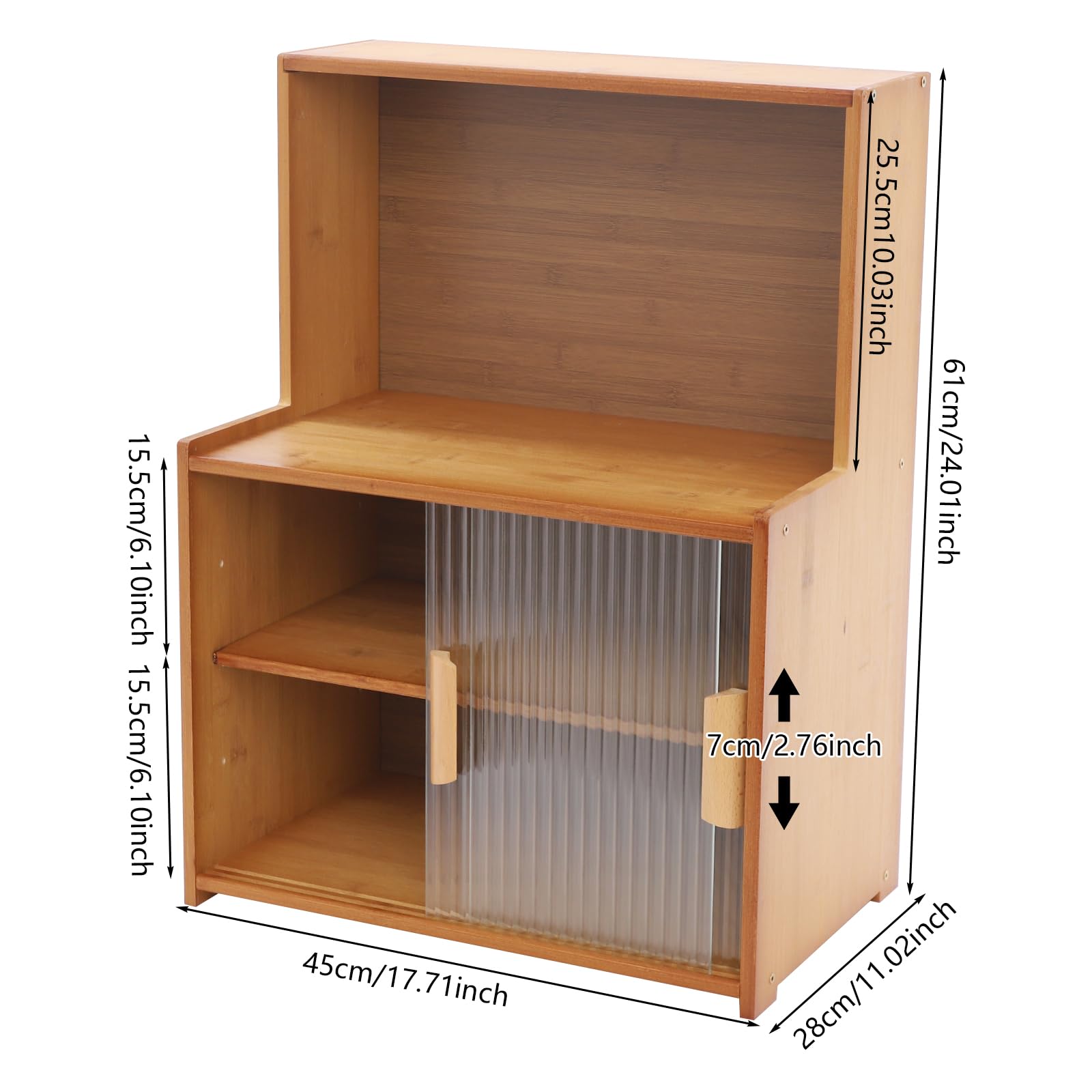 Armoire de rangement, petit buffet de cuisine en bambou pour plan de travail, armoire de cuisine avec porte coulissante et poignée pour pots à épices, ustensiles de cuisine et accessoires