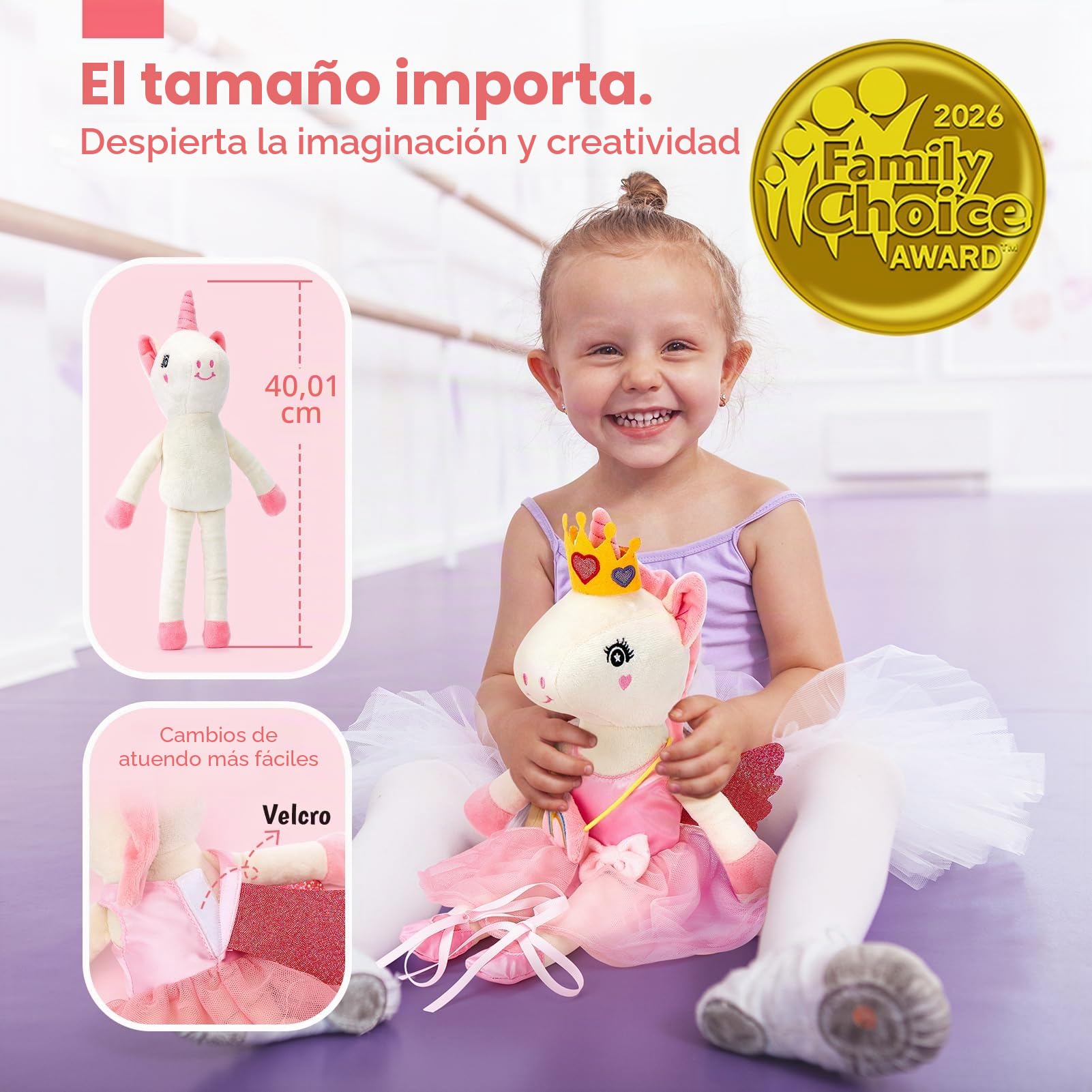 hahaland Unicornios Peluche Juguetes Niña 3 años - Muñeca para Vestir con 3 Set de Ropa y Bolsa, Unicornio Precioso Regalos Niña 3 4 5 6 años