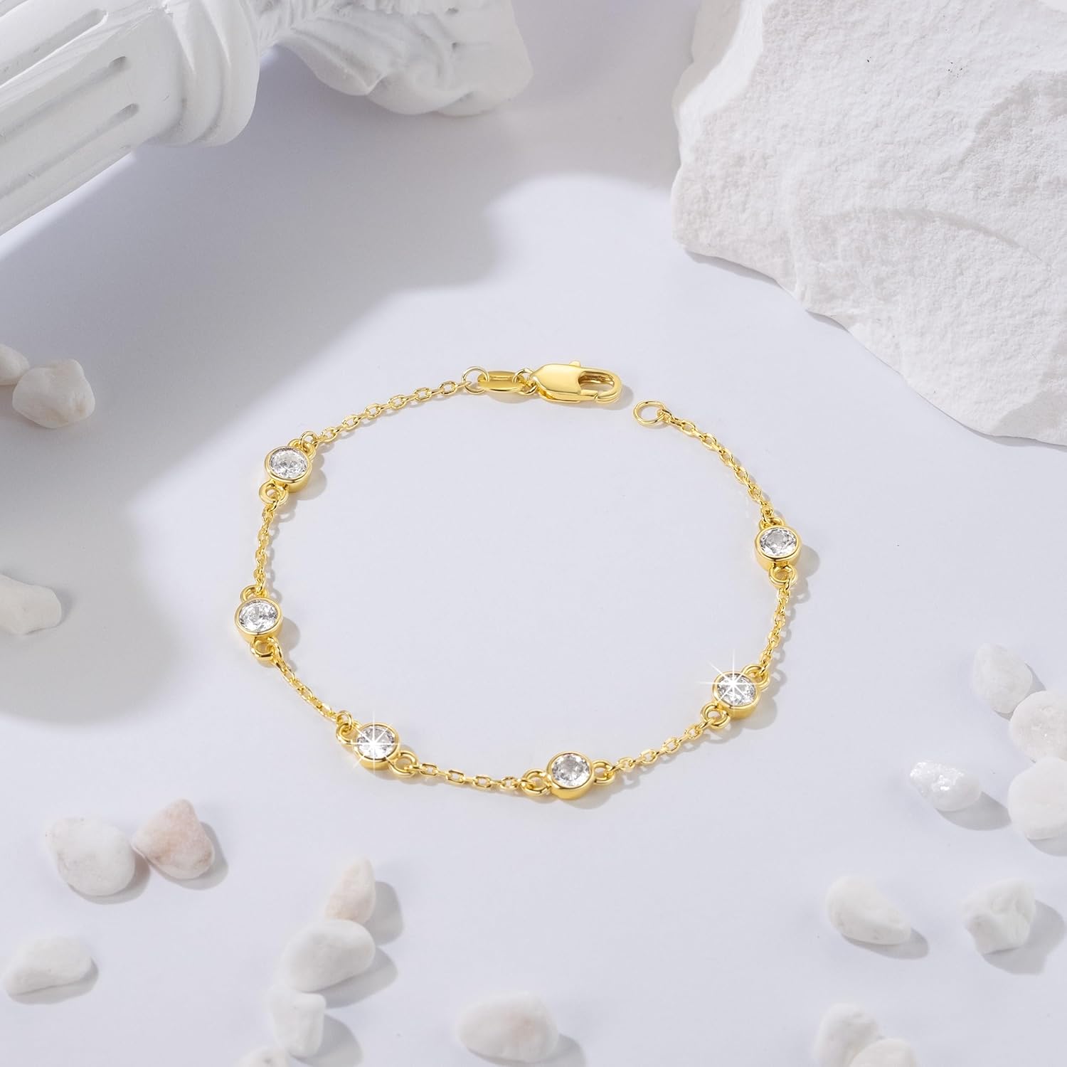 Gold Bracelets for Women 14K Gold Bracelets for Women Cubic Zirconia Bracelet for Womens Stack Minimalist yet Elegant Design with Spaced Cubic Zirconia Womens Chain Bracelet - Image 3