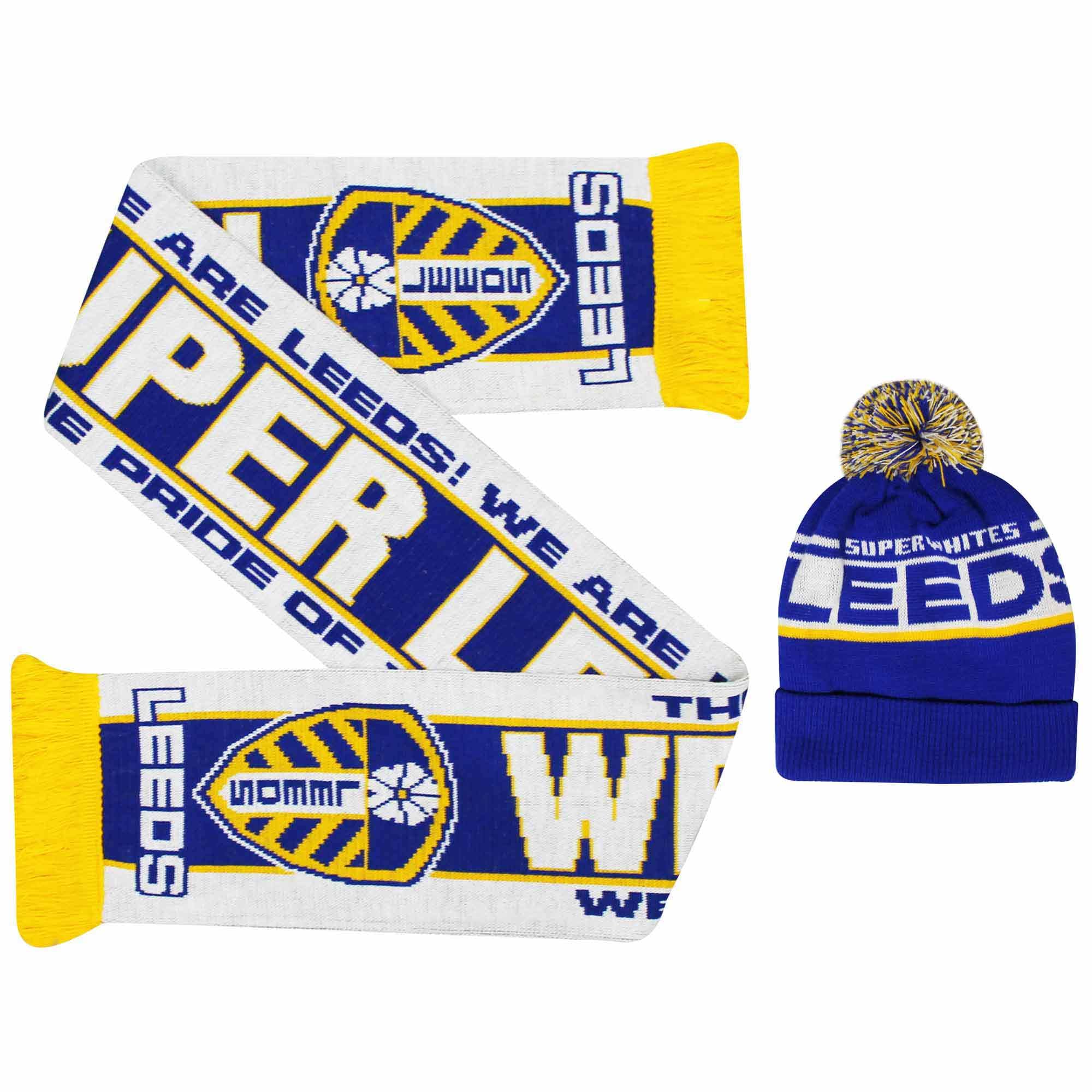 Gifts 4 All Men's Multi Leeds Utd Winter Warmers Ski Hat & Scarf Gift Set (100% Acrylic), Leeds Fans Match Day Gift Set, Leeds Utd Winter Ski Hat