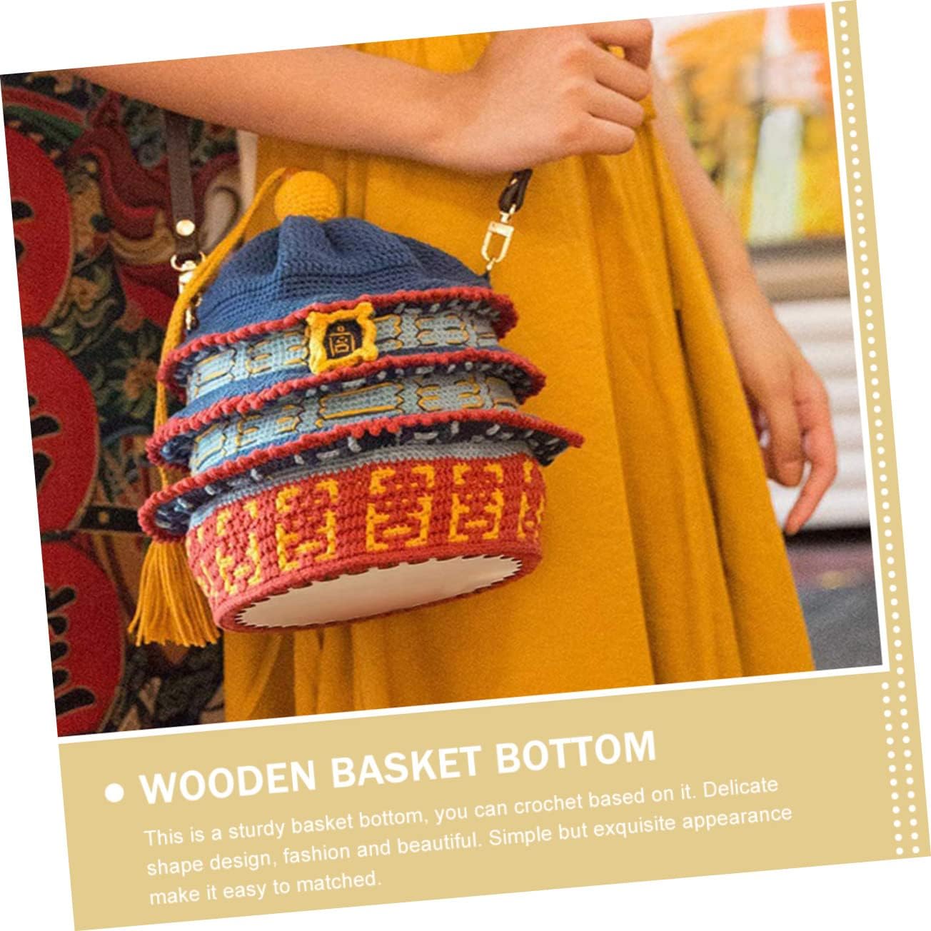 BUGUUYO 5pcs Basket Bottoms for Crochet Wooden Bag Bottoms with Holes Craft Bag Making Base