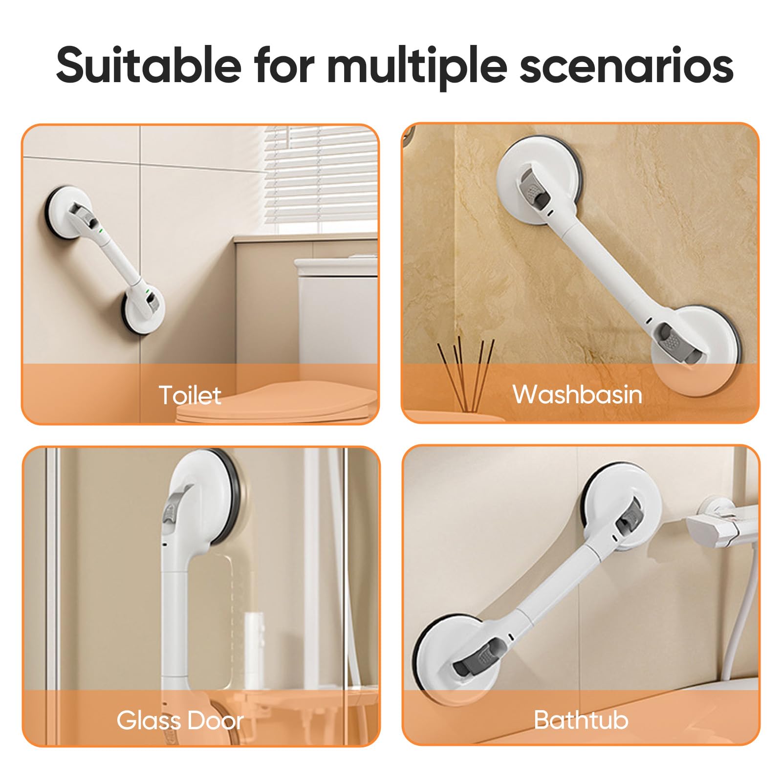 Agarraderas Baño para Mayores, Asa de Seguridad para Baño | con Ventosa, 45 CM Asidero Ducha MAX 150 KG, Asidero de Ducha Seguro y Resistente, Sin Taladrar y Desmontable
