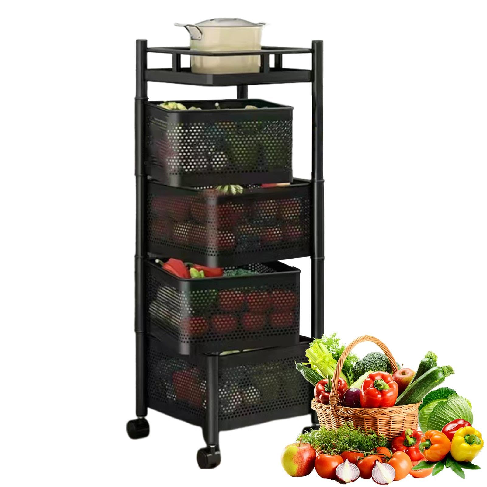 Küchenwagen, drehbar, mehrschichtiges Küchenregal zum Ordnen von Gemüse, Obst und Snacks mit großer Kapazität