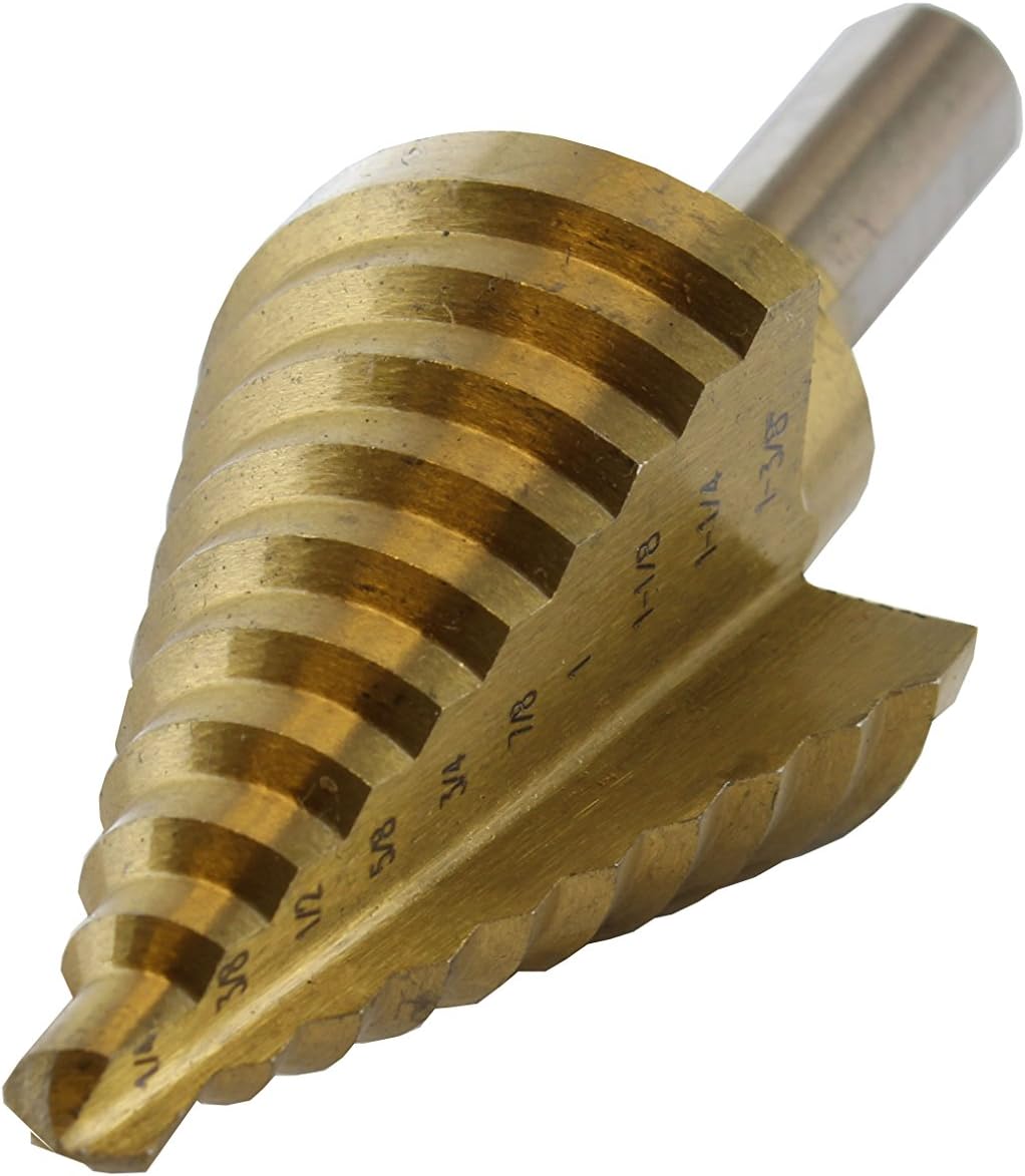 ABN Titanium Step Drill Bit – 10 Steps from 1/4"-1-3/8" Inches for Plastic, Wood, Metal – Steel, Brass, Aluminum, Copper