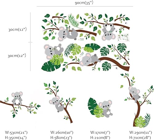 Miniatura 4 de Runtoo Koala - Calcomanías de pared de hojas de palmera de animales, calcomanías de pared para dormitorio de niñas, guardería, decoración de pared