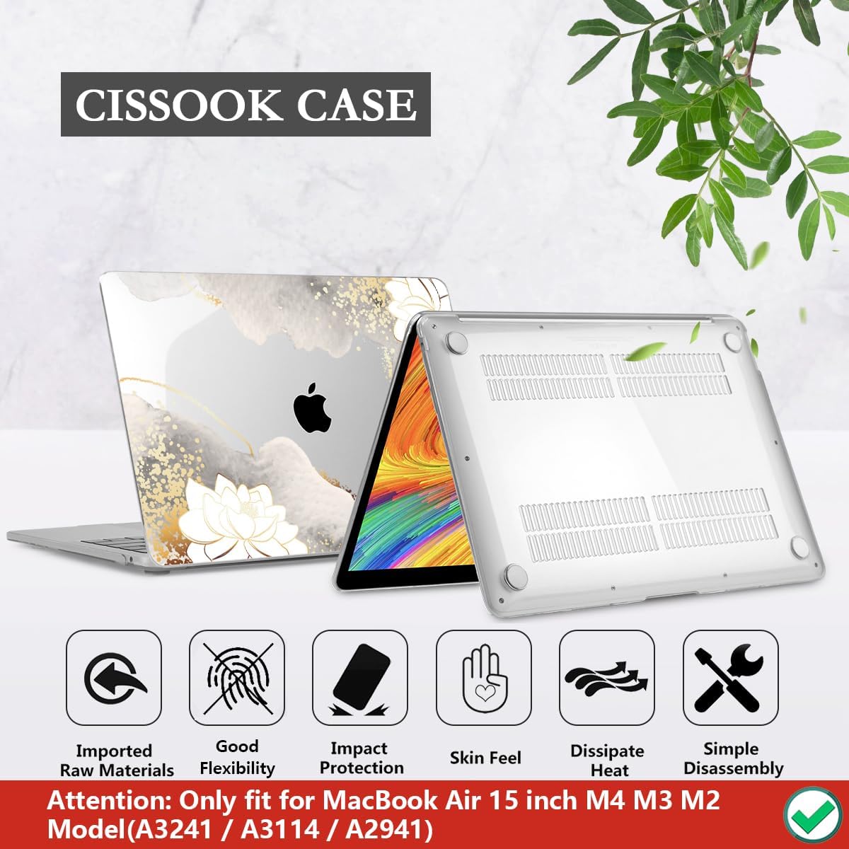 CISSOOK Compatible with MacBook Air 15 inch Case 2026 2025 2024 2023 Release Model A3448 A3241 A3114 A2941, Floral Hard Shell Case Keyboard Skin for MacBook Air 15 inch M2 M3 M4 M5 Chip