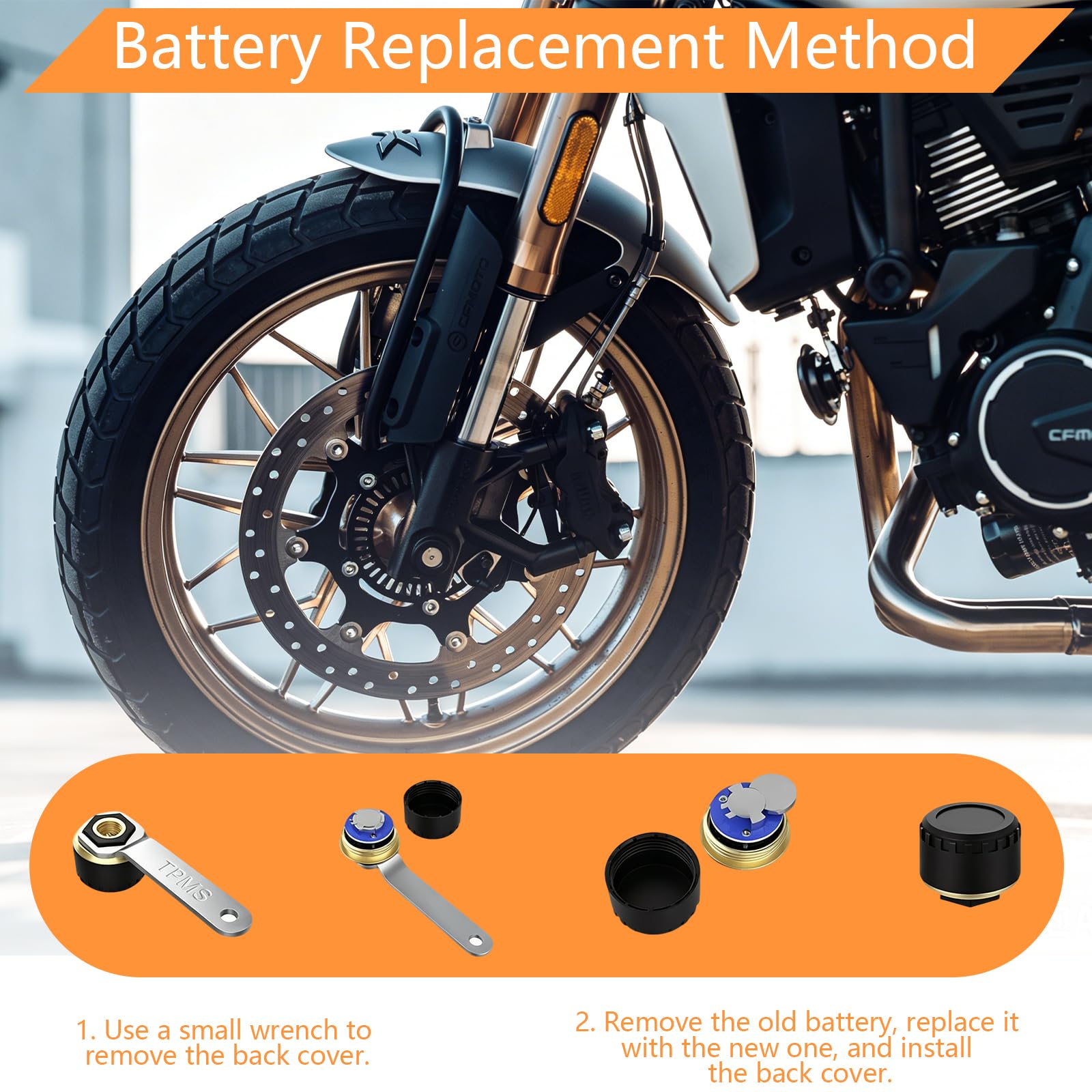 Reifendruckkontrollsystem, für Motorrad & Zweiräder, mit Reifendruck-Warnfunktion, Echtzeit-Überwachung über Smartphone-App, Messbereich 0-8 BAR, Kupfer-Basis, kompatibel mit iOS & Android