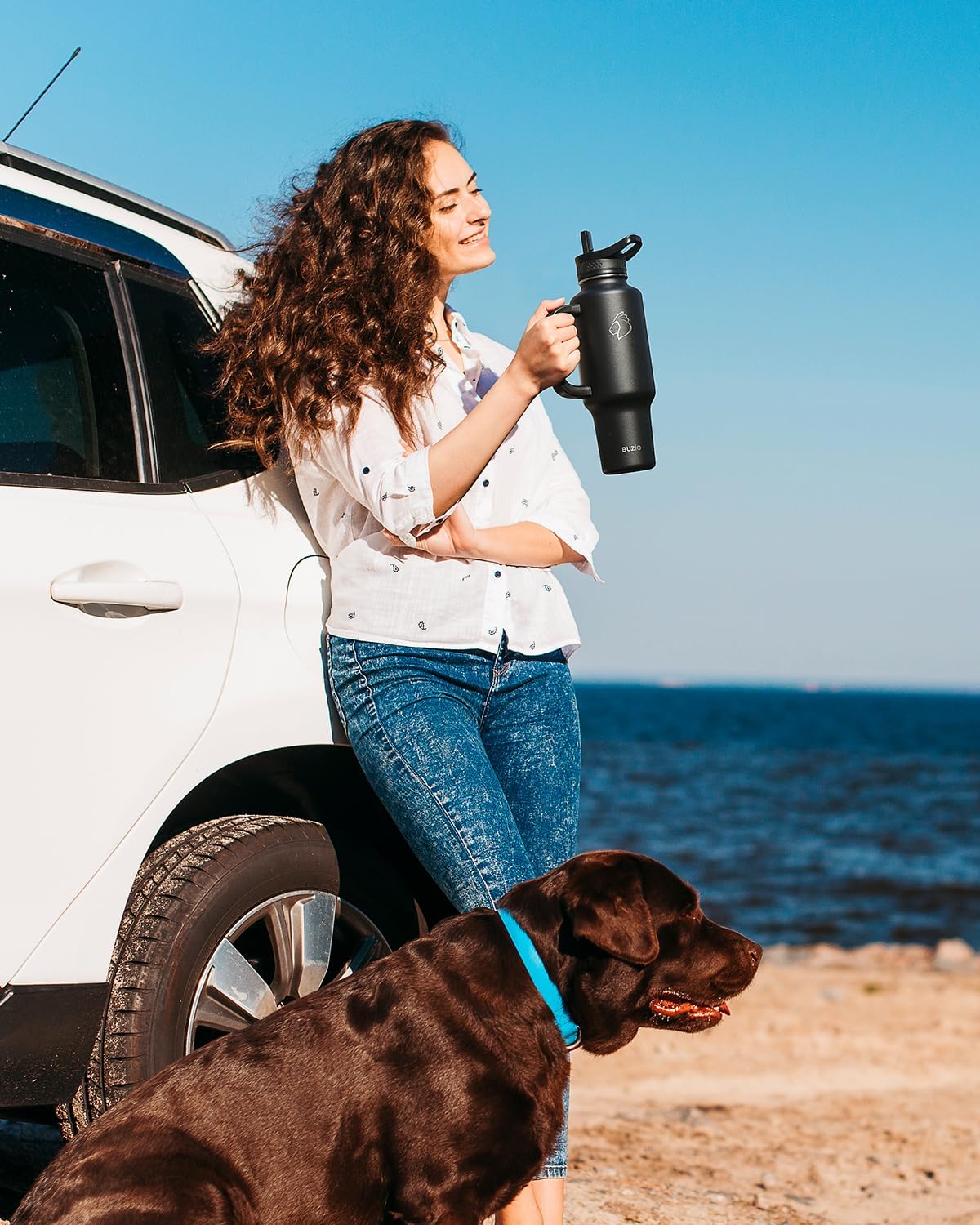 BUZIO Insulated Water Bottle with Handle & Flip Straw, 40oz Metal Travel Tumbler Fits in Cup Holders, Dishwasher Safe Leakproof Reusable Sport Mug, Gift for Women & Men, Keep Cold for 48hrs, Black - Image 7