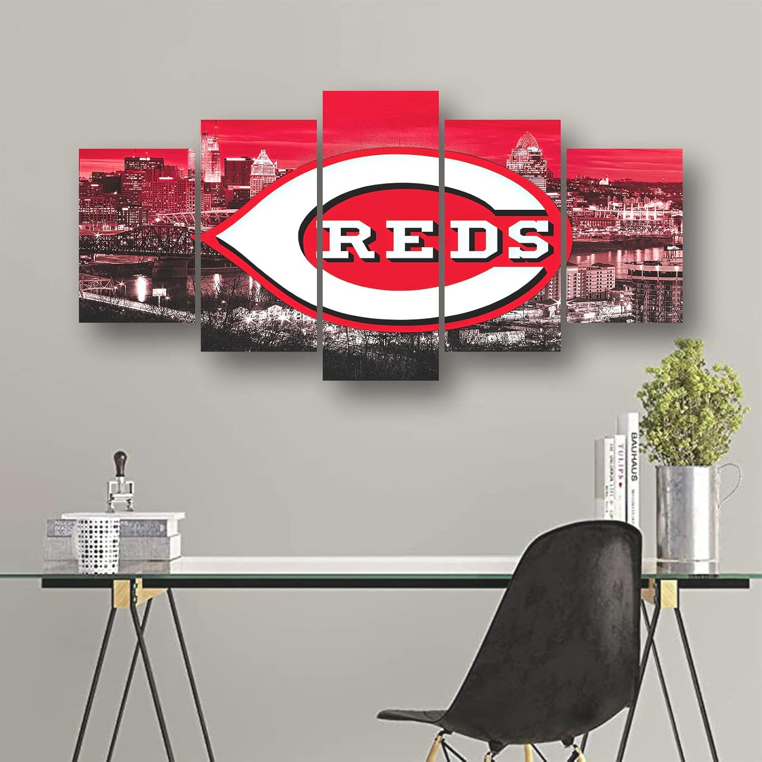 CINCINNATI Cincinnati Reds Baseball Poster Sports Canvas Wall Art Pattern Print Artwork Decor Bedroom Decor Painting Boy Gift (Framed,20x30x2pcs+20x45x2pcs+20x60cmx1pcs), White - Image 5