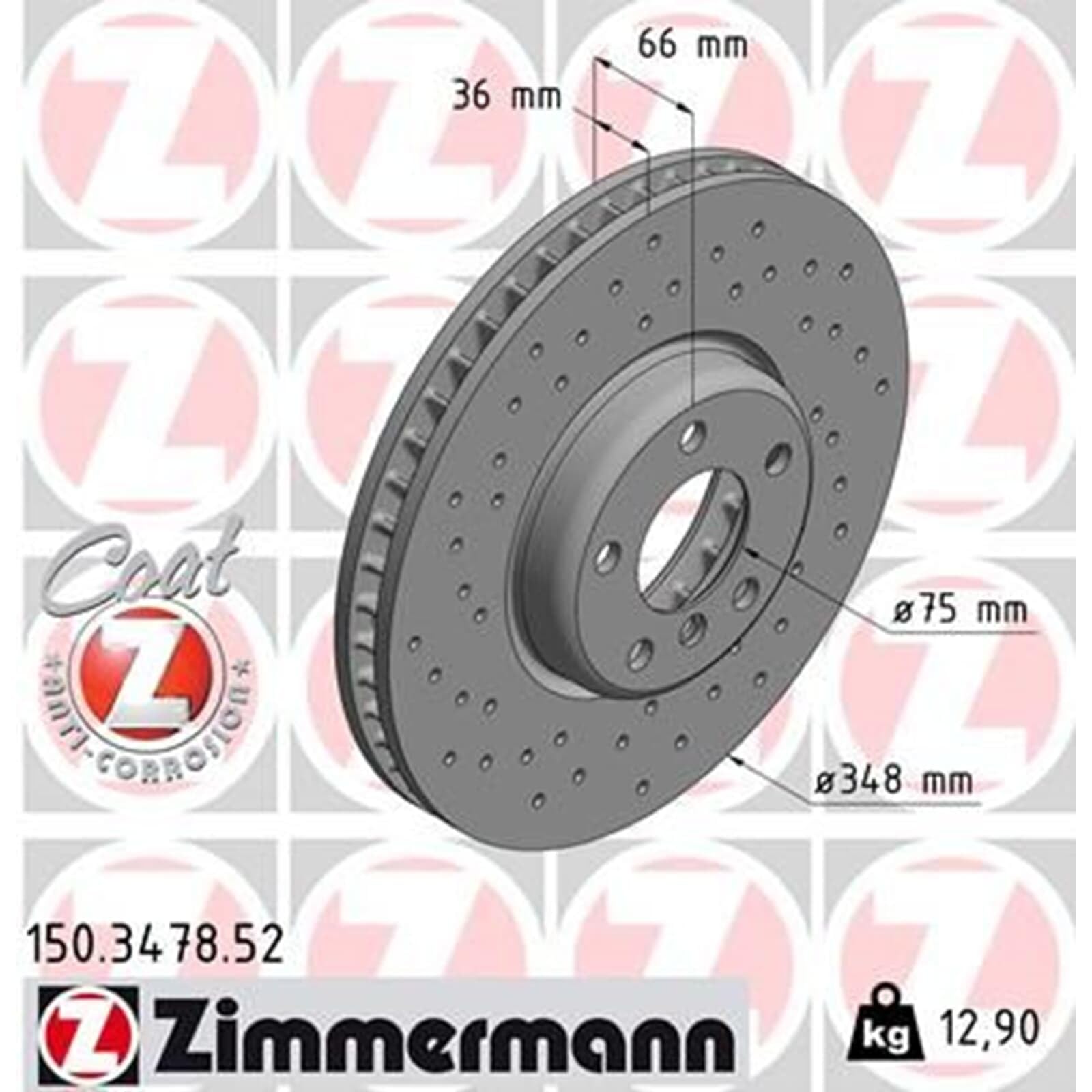 Zimmermann Sport Bremsscheiben Beläge vorne | 150.3478.52 + 150.3479.52 + 25045.200.1 + Wk passend für 5er F10 F11 6er F13