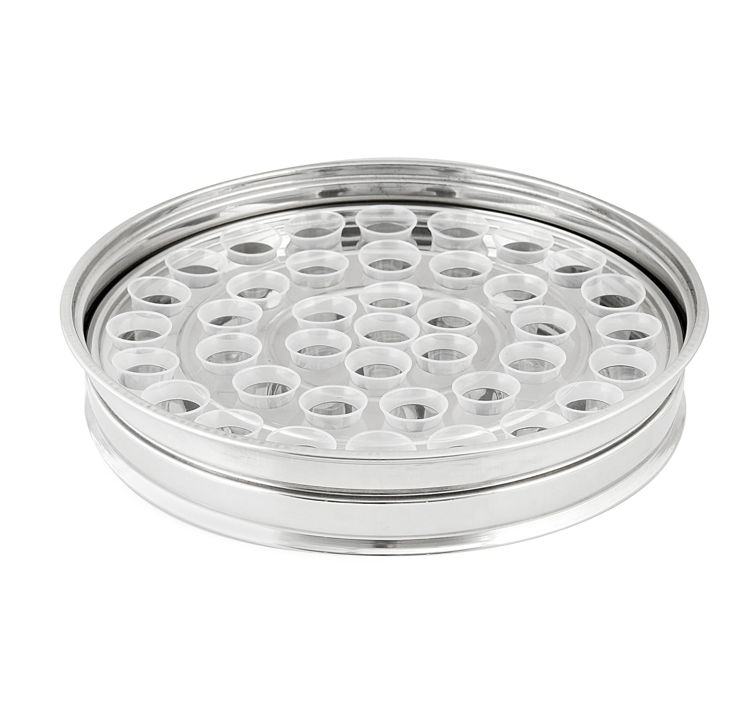VJR Plateau de Communion chrétienne avec Couvercle - Lot de 1 en Acier Inoxydable argenté | Petit modèle | Fournitures de Communion à l'église | Articles de Communion | Ensemble de Plateaux pour