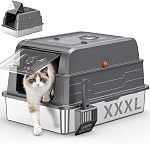 2-Pack XXXL Stainless Steel Litter Box with High Sides & Lid – Large Metal Cat Litter Tray for Big & Multiple Cats, Anti-Leakage Non-Stick Pan, Includes Scoop & Footboard, 70×50×30cm
