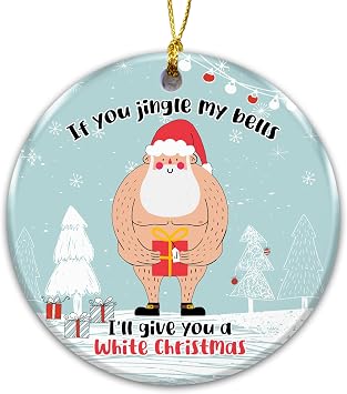 Funny Adult Ornament 2026 White Elephant Gift Adult, Naughty Gag Present Decoration with Santa Holding Gift | Hilarious Novelty Xmas Ornament for Friends, White Elephant, Adults Only Holiday Decor