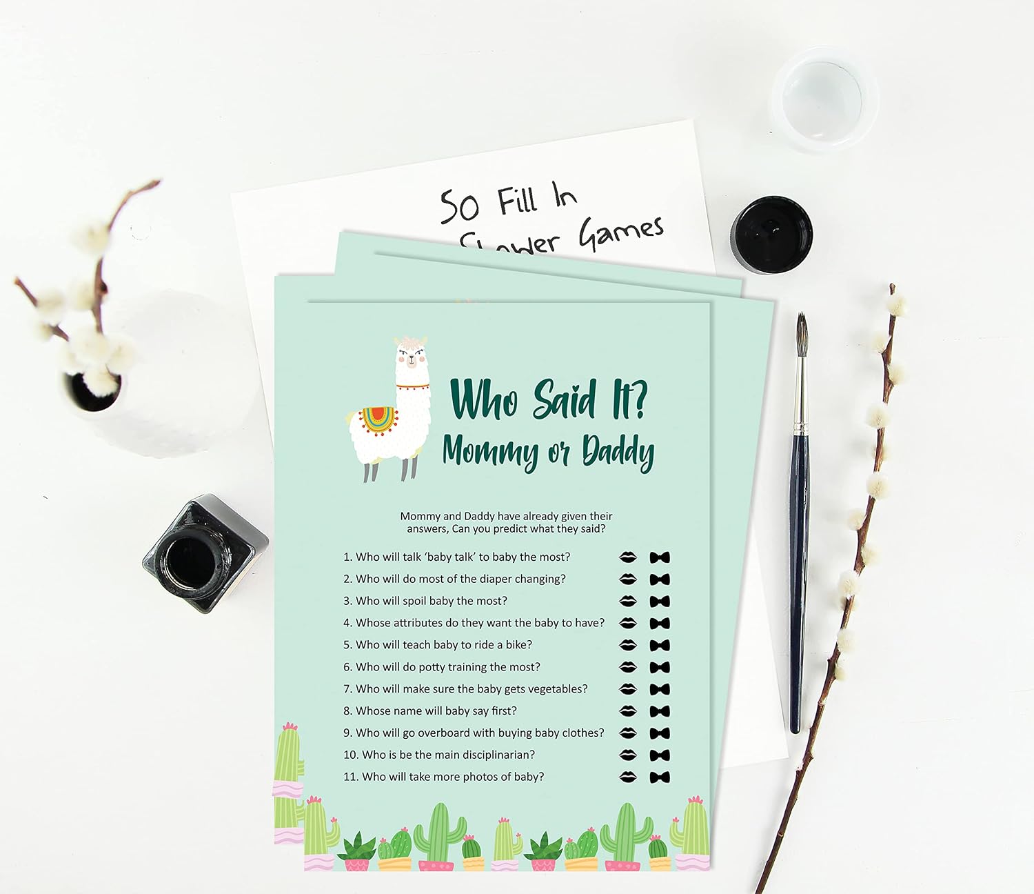 Who Said it Game Mommy Or Daddy 50 Sheet Fun Baby Shower Game Llama Gender Neutral Party Supply