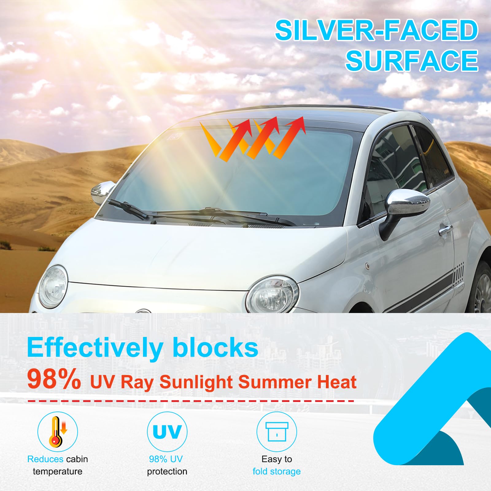 Windshield Sunshade Compatible with Fiat 500 2010-2024 ?Front Window Sun Visor Protector,UV Protection Heat Insulation Windshield Sun Shade (Style D)