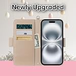 Flip Wallet Phone Case for iPhone 11 with Credit Card Holder, Cute Rabbit Leather Flip Phone Case Wallet Cover with Creative Magnetic Protective Shockproof TPU Shell, Kickstand, Apricot