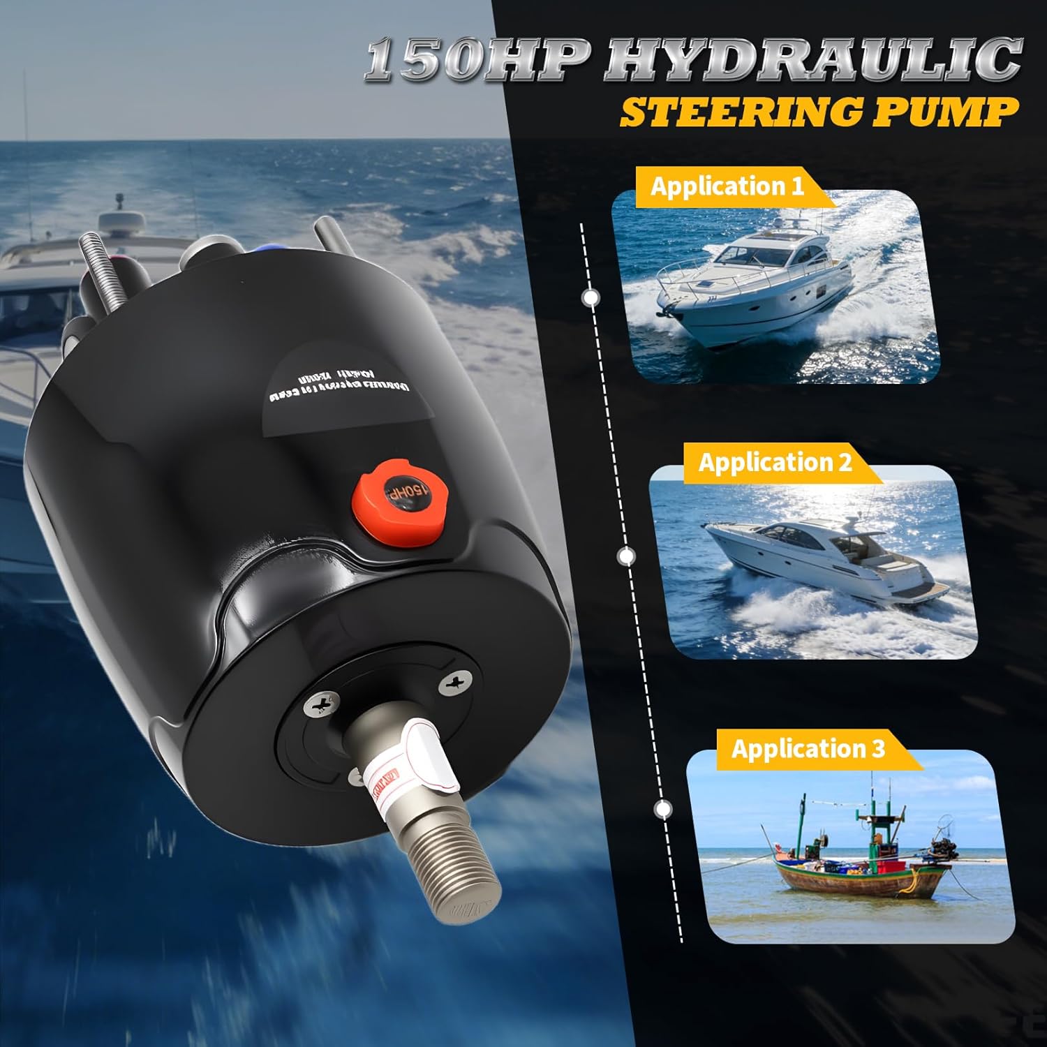 150HP Outboard Hydraulic Steering Helm Pump 1.4 Cubic Inches Front Mount Compatible with Outboards