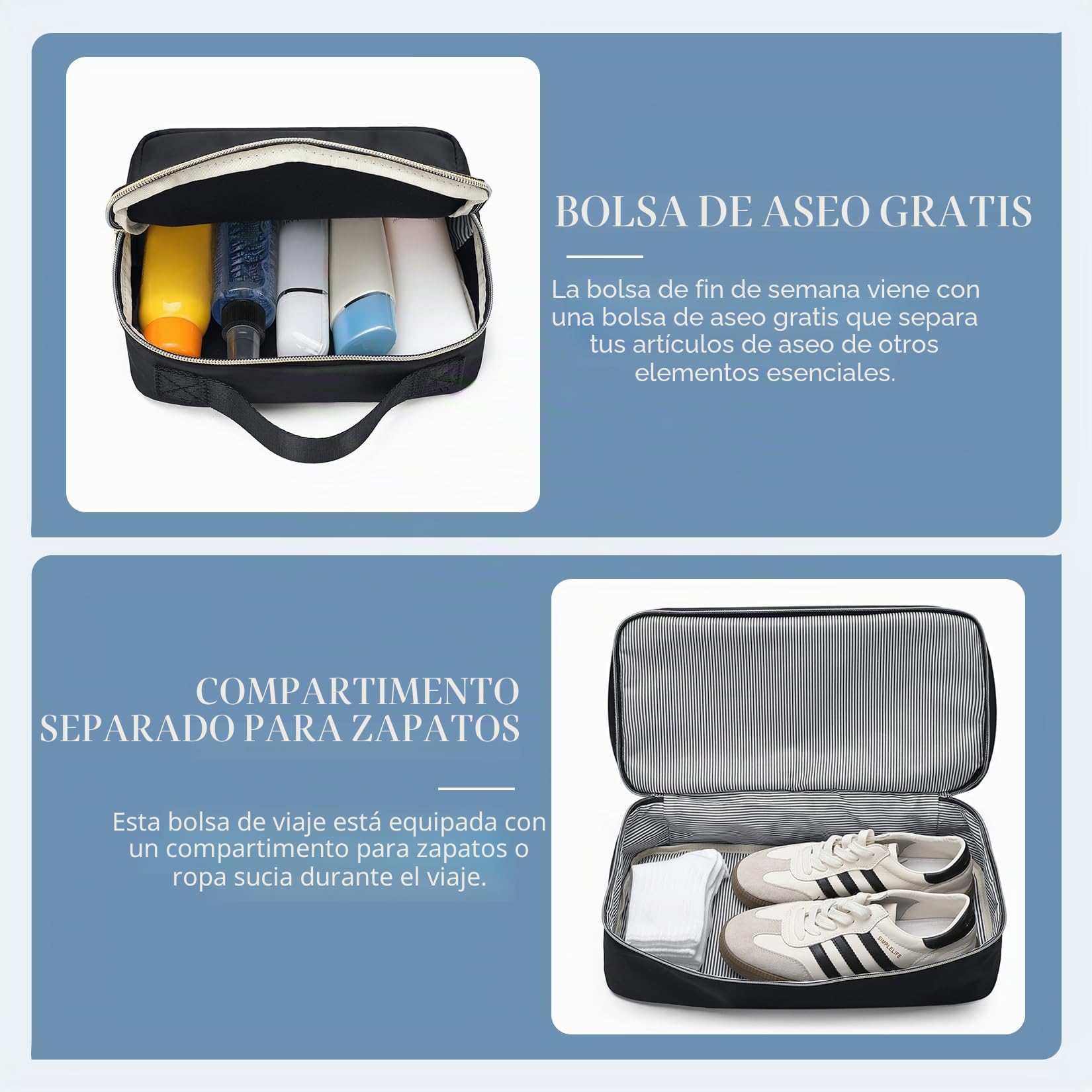 VNINE Bolsa de Viaje，Bolsa de Viaje Ligera e Impermeable, Bolsas de Fin de Semana para Mujer，Weekend Bolsa pernocte con Compartimento para Zapatos Neceser