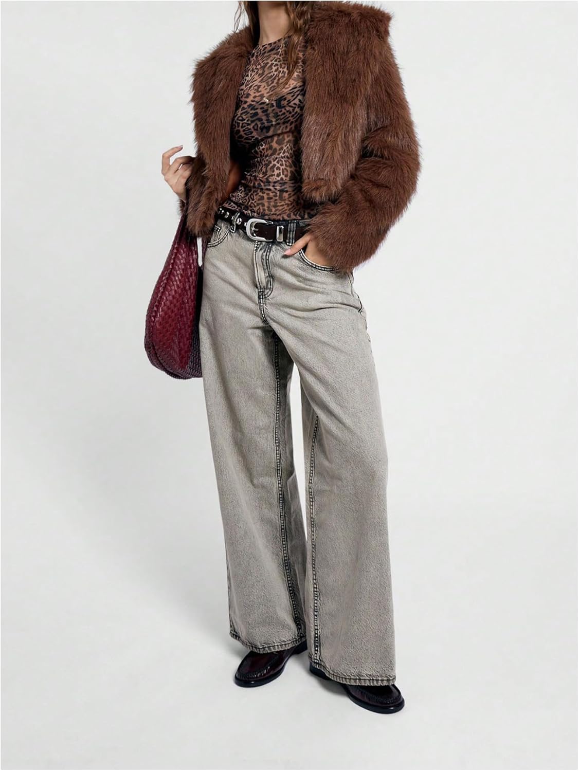 Women's Leopard Print Mesh Top Long Sleeve Crew Neck Slim Fit Party Club Sheer T Shirt Top - Image 5