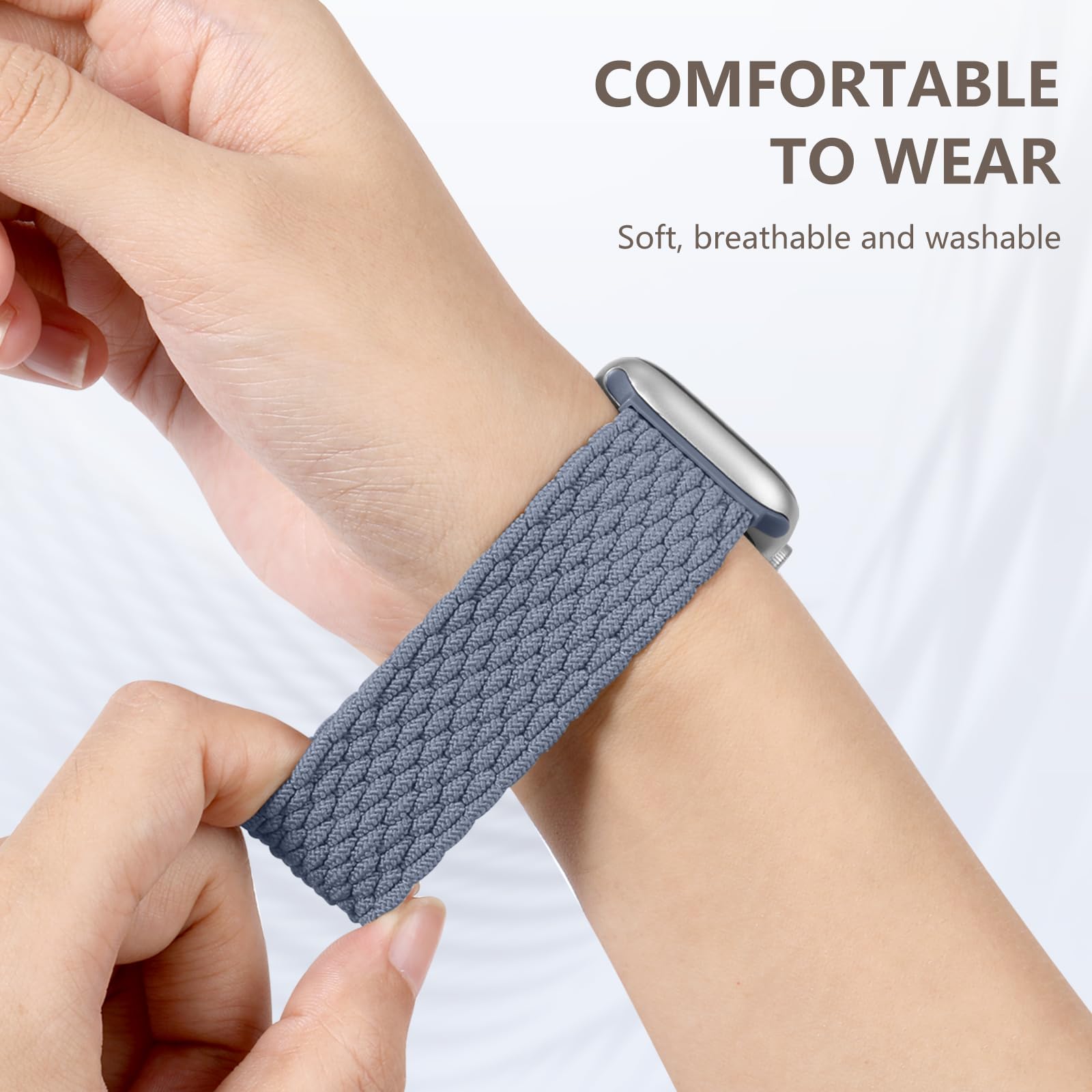 Maledan Intrecciato Cinturini Compatibili con Cinturino Apple Watch 44mm 45mm 42mm 49mm per Donna Uomo, Cinturini Tessuto Nylon Elastico solo loop per iWatch SE Series 9 8 7 6 5 4 3 2 Ultra, BluGrigio
