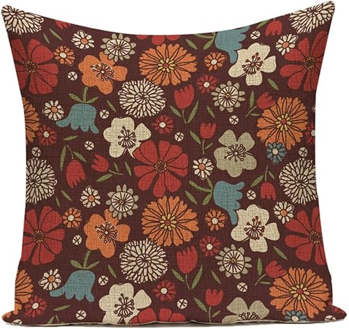 Nunubee Fundas de cojín de flores retro, fundas de cojín cuadradas decorativas florales para sofá dormitorio, funda de almohada, marrón #0.6*17.7 in