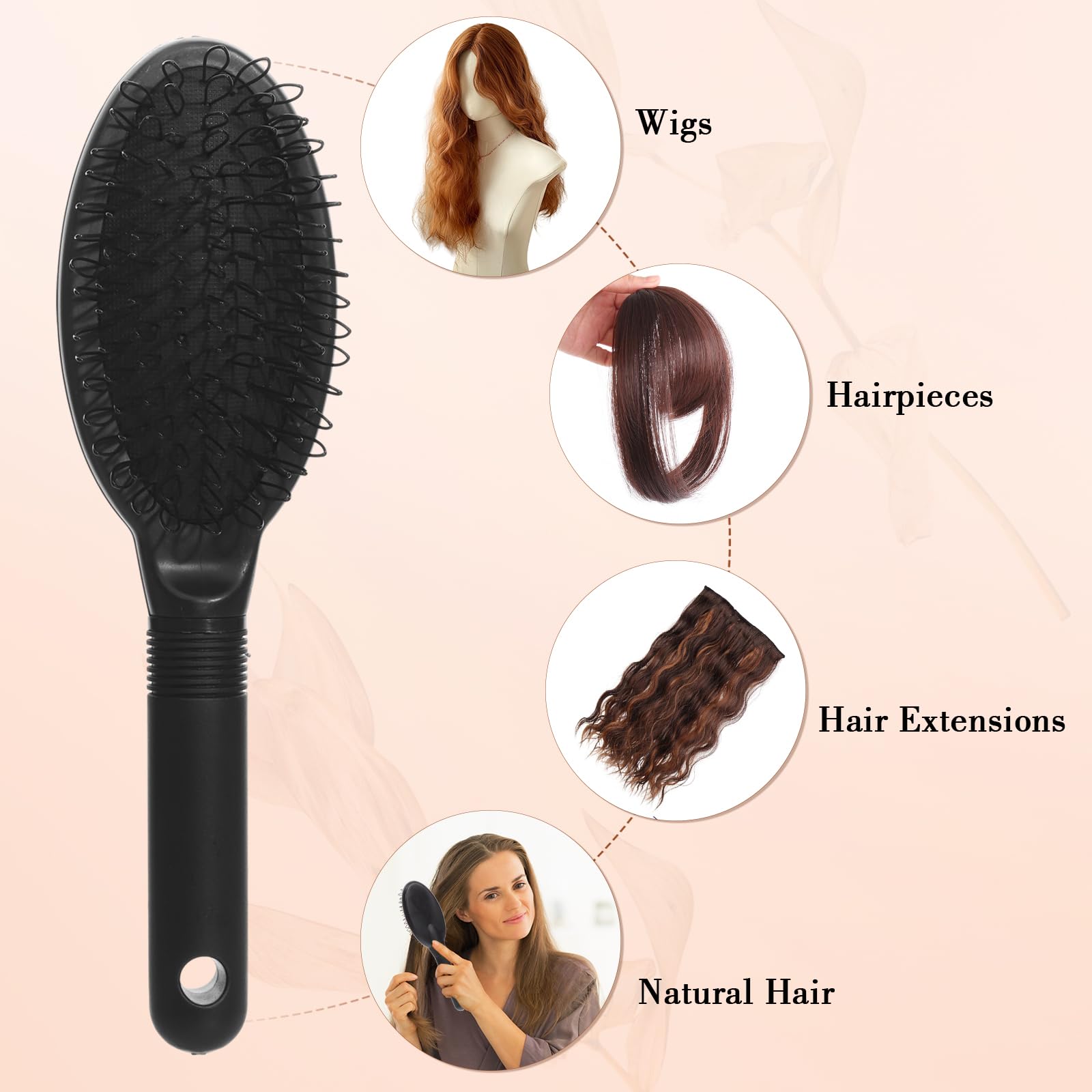 Juego de 3 peines para peluca, cepillo de extensión de pelo, peine de dientes anchos y bordes para pelucas humanas y extensiones sintéticas