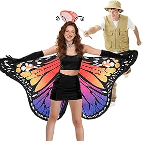 Fantasias de asas de borboleta para adultos - 5 peças, fantasias de Halloween para casais de dupla face, para mulheres, homens, para presentes de festa cosplay