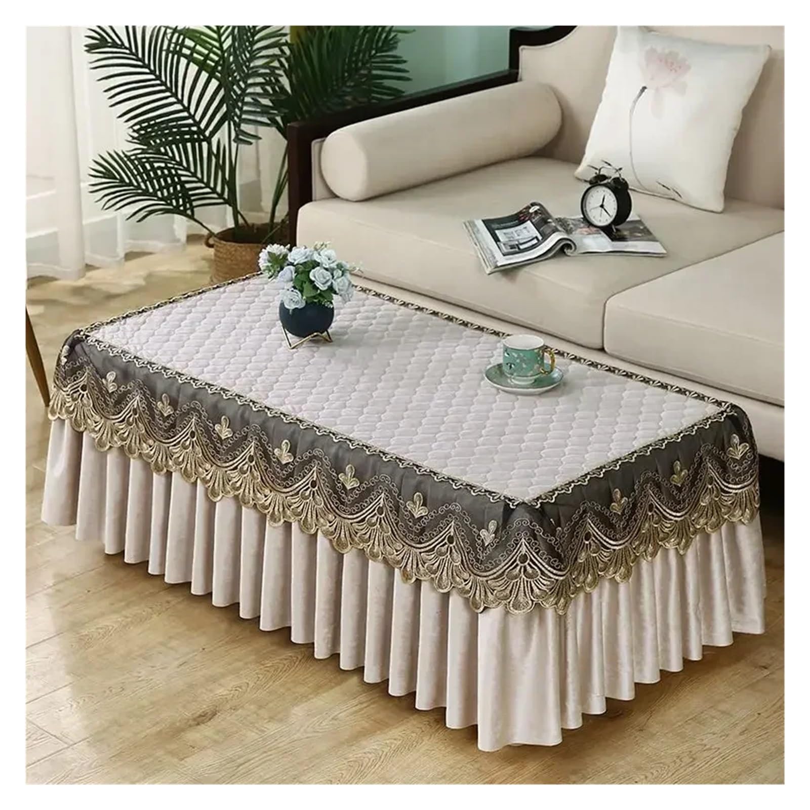 FJOADNVM Velvet tablecloth Thickened Anti Slip Velvet Tabletop Cover Embroidered Lace Edge Pleated Hem Tablecloth Tea Table Home Rectangular Dust