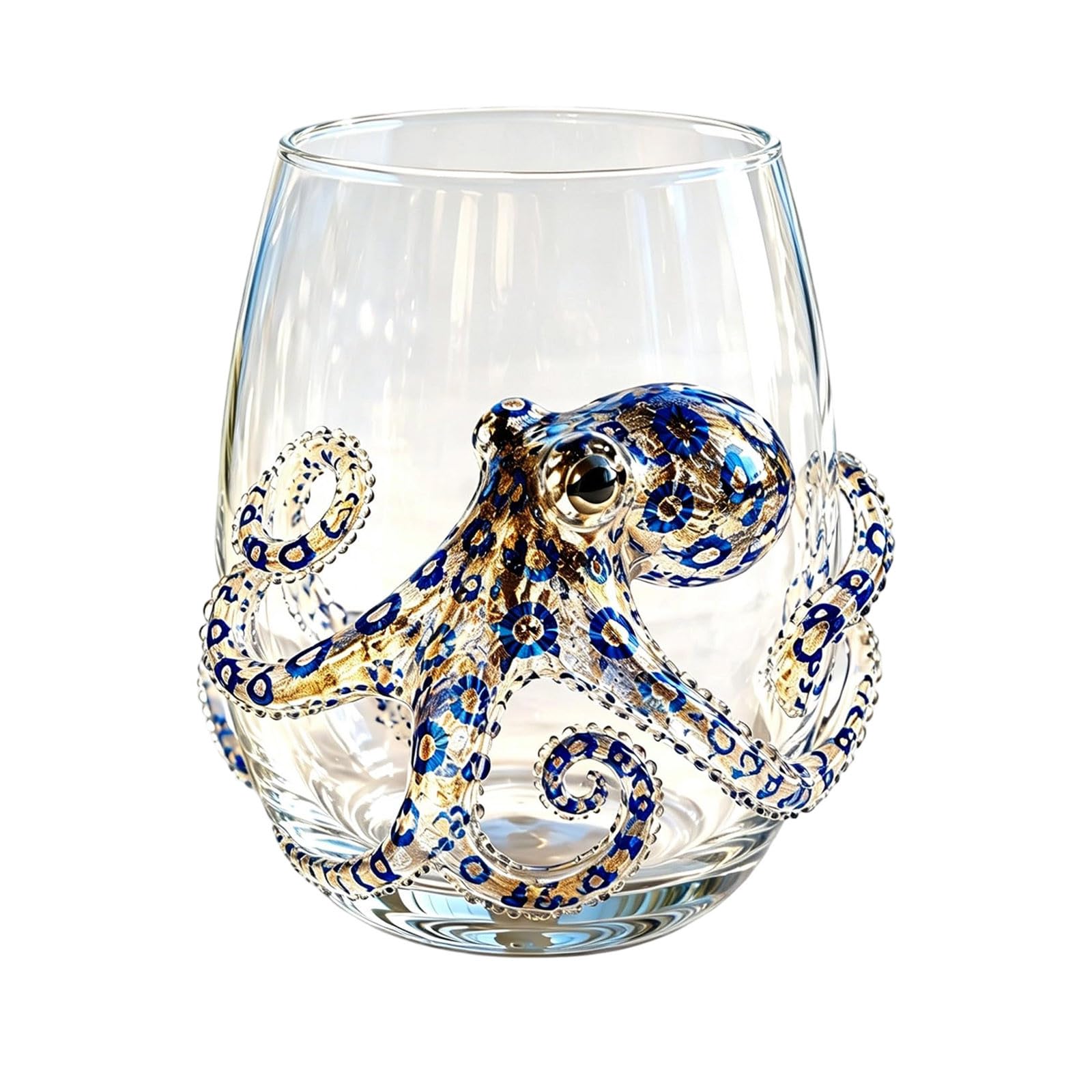 Sea Glass Artisanal Octopus Glassware, Ocean Octopus Drinking Glass Barware, Handmade Nautical Cocktail Cup, Marine Animal Inspired Ocean Decor for Home Bar Gift