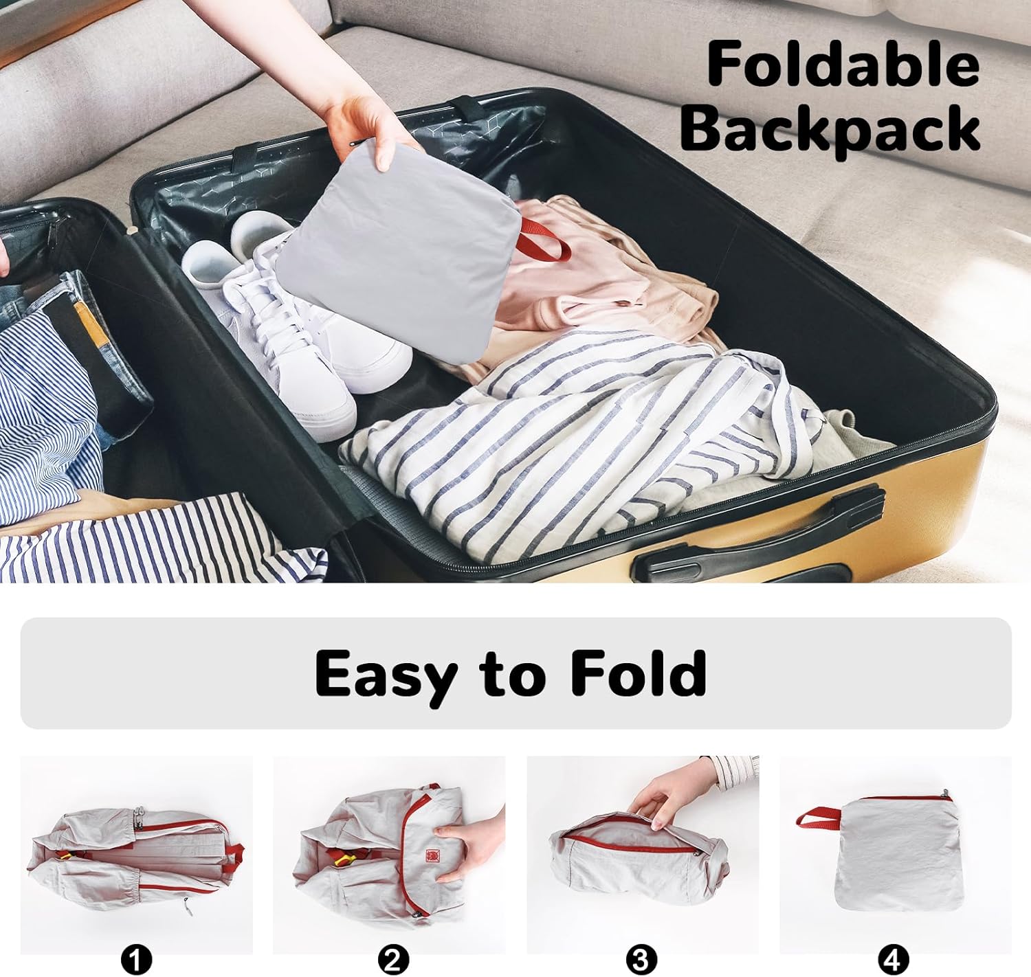 25L Lightweight Hiking Backpack with Chest Strap for Women Men, Foldable Daypack with Waterproof Wet Pocket for Travel, White