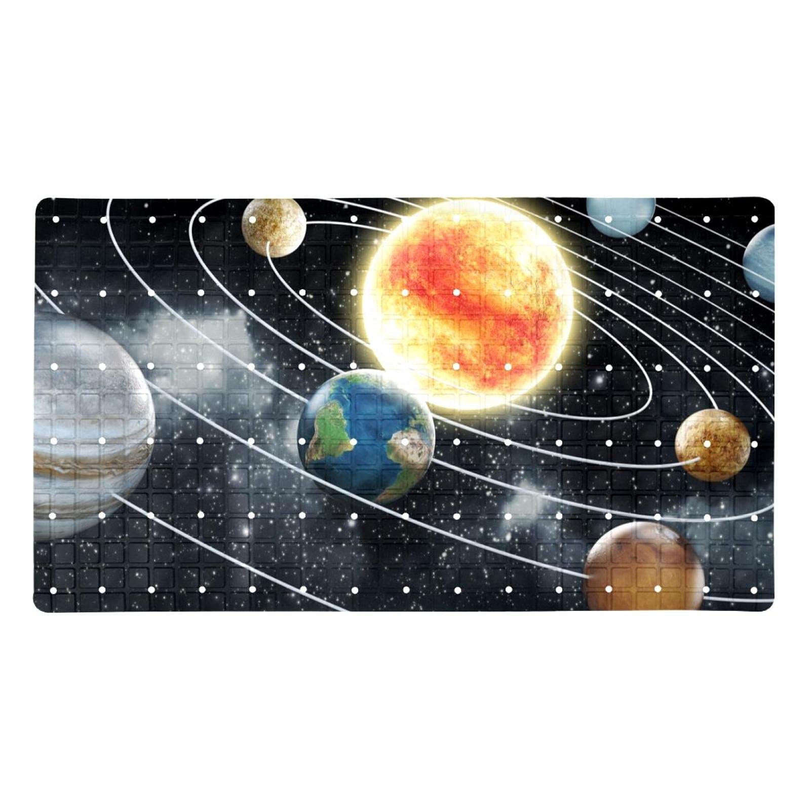 Bath Tub Shower Mat Non-Slip Solar System Universe Bathtub Mats with Suction Cups and Drain Holes Bathroom Soft Showermat 15.7"x27.9"