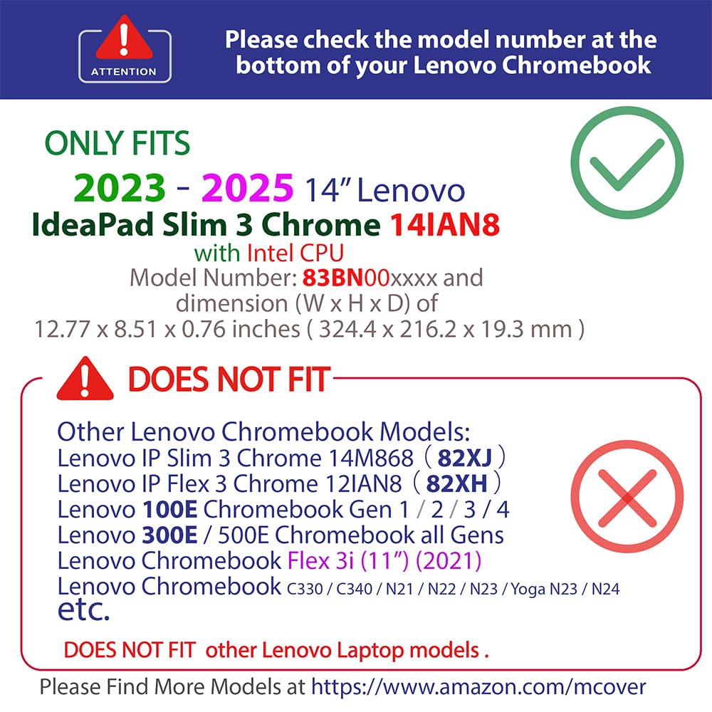 mCover Funda solo compatible con portátiles Lenovo IP Slim 3 Chrome 14IAN8 Chromebook 2023-2025 de 14 pulgadas (no compatible con otros modelos Lenovo) (transparente)