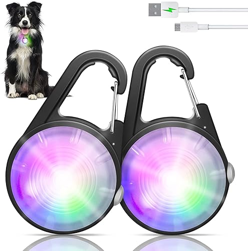 Luz para collar de perro, 4 modos de luces de perro para caminar por la noche, luz de perro que cambia de color RGB, luces recargables para collar
