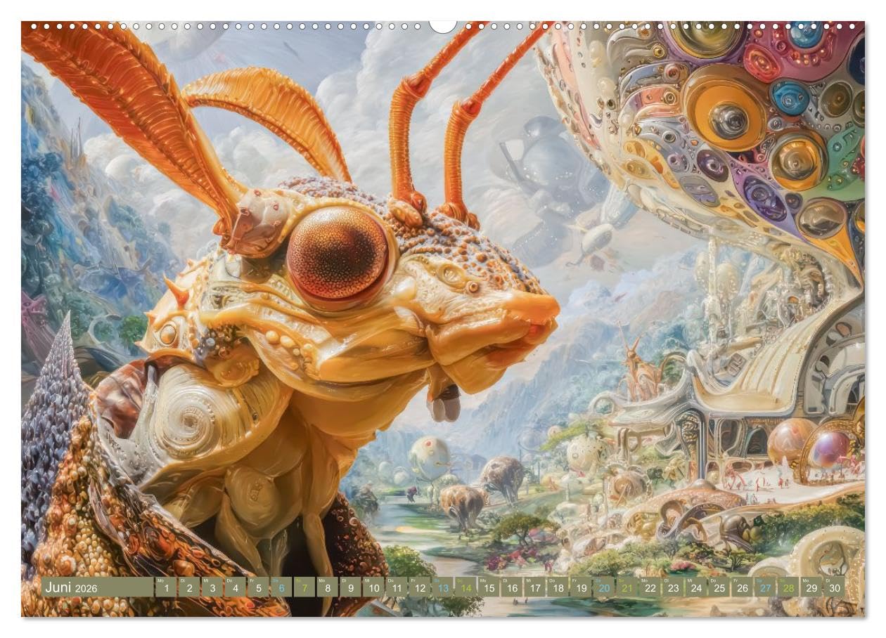 Insektenplanet - Surrealer Science-Fiction (hochwertiger Premium Wandkalender 2026 DIN A2 quer), Kunstdruck in Hochglanz: Gigantisch große surreale Insekten (CALVENDO Spass)