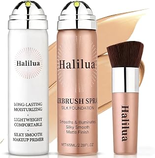 Airbrush Foundation Spray with Primer, Buildable Full Coverage Waterproof Foundation Makeup for Smooth Radiant Finish, Silk Air Brush Flawless Setting Spray for Flawless Finish (2Beige)