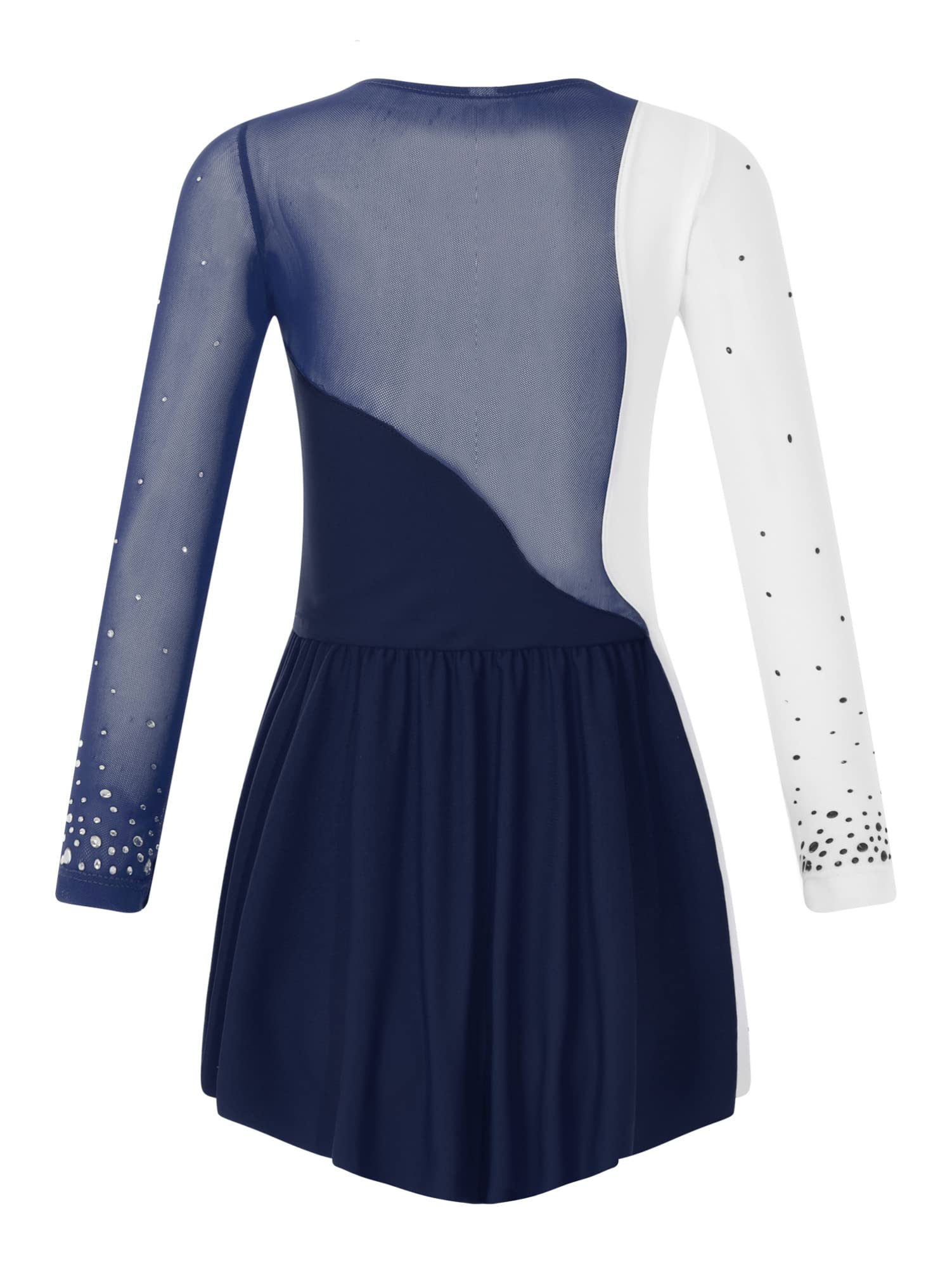 CHICTRY Kürkleider Eiskunstlauf Kinder Mädchen Strass Glitzer Rollschuhkleid Langarm Tanzbody Farbblock Patchwork Trikot Mit Wickelrock Dancewear