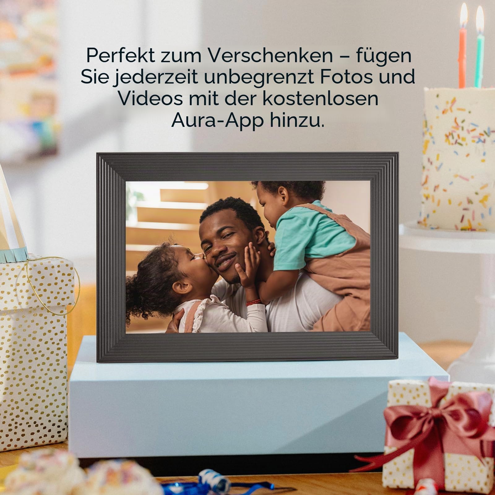 Aura Carver Intelligenter digitaler Bilderrahmen 10,1 Zoll HD WLAN Cloud Digitaler Fotorahmen, Kostenloser unbegrenzter Speicherplatz, Fotos von überall aus senden – Gravel