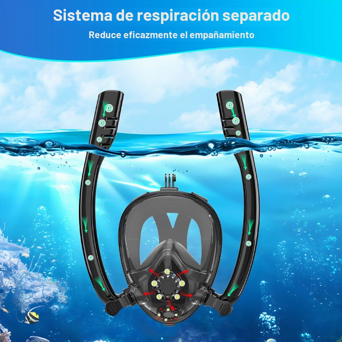SMACO Máscara de Snorkel de Cara Completa Compatible con Mini Tanques de Buceo de 0,5L/0,7L Soporte para Cámara Tanto para Snorkel como para Bucear Dentro de 10m (Botella de Buceo no incluida)