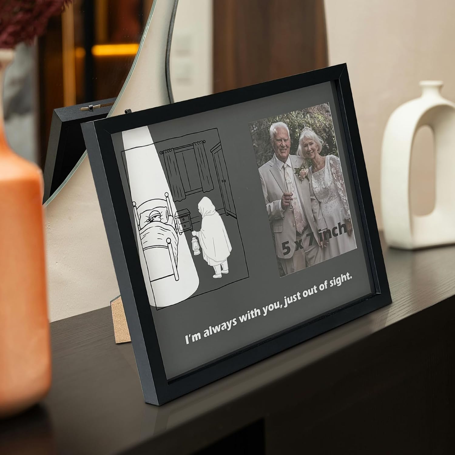 Memorial Picture Frame for Loss of Loved Ones, Bereavement Sympathy Gift with Movable Light Beam Visual Design, 12x10 inch display 5x7 inch Photo, In Memory of Mom, Dad, Wife, Husband, Grandma, Grandpa