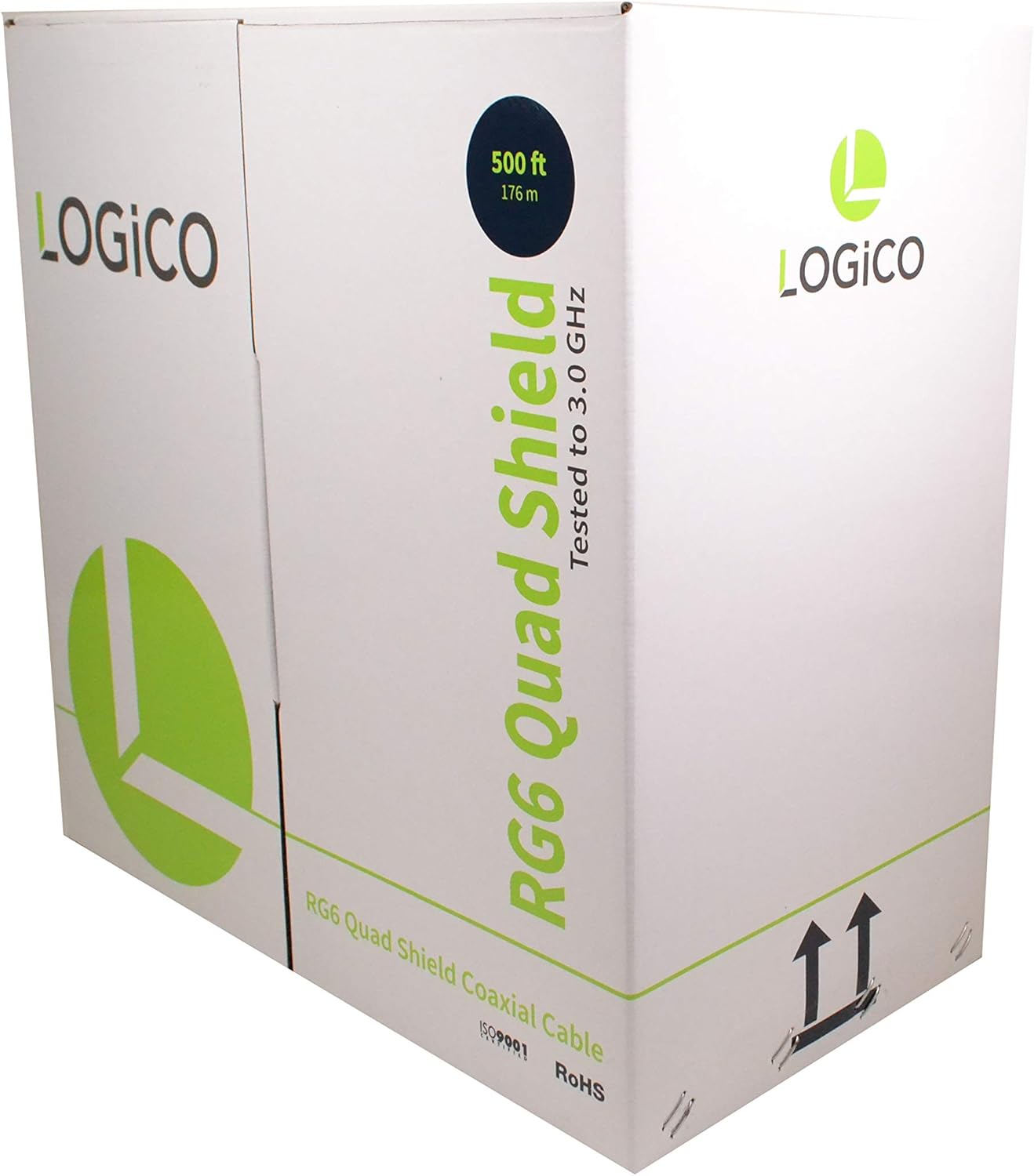 LOGICO Best RG6 Coaxial Cable CCS 18AWG Quad Shield Coax 500ft TV Antenna Satellite Black