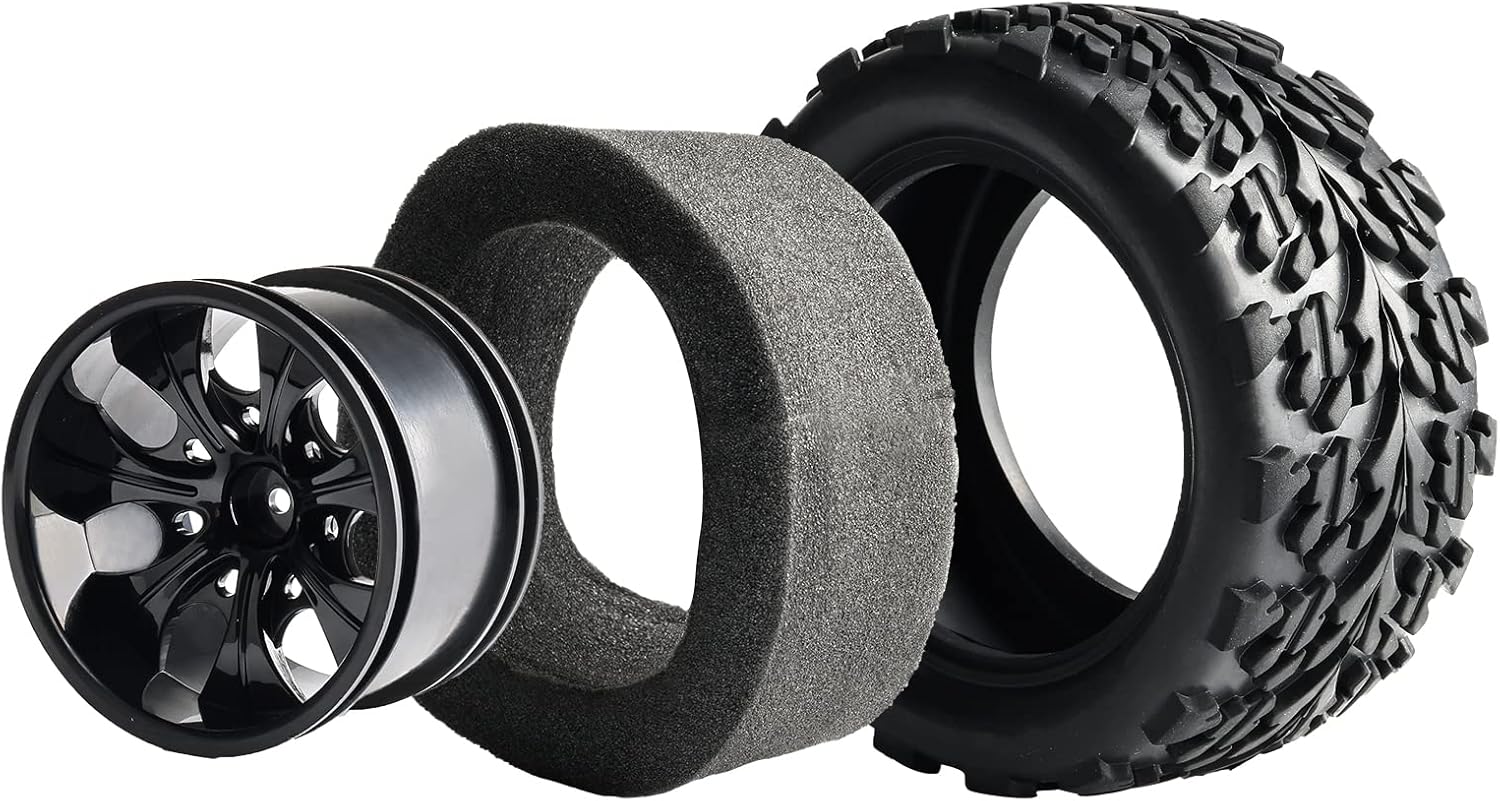 RC Car Tires 1/10 Scale Accessories 12mm Hex RC Wheel and Tires Soft Rubber Offroad Tyre for 1/10 Monster Truck, 4 Pack