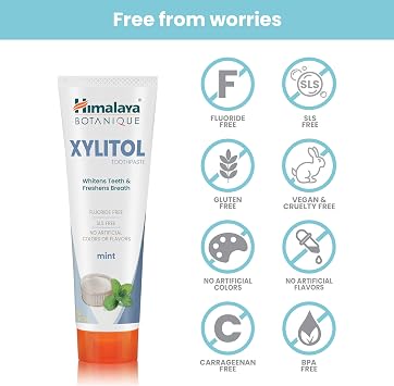 Himalaya Botanique Xylitol Fluoride-Free Toothpaste, Mint, 4 oz, 2 Pack