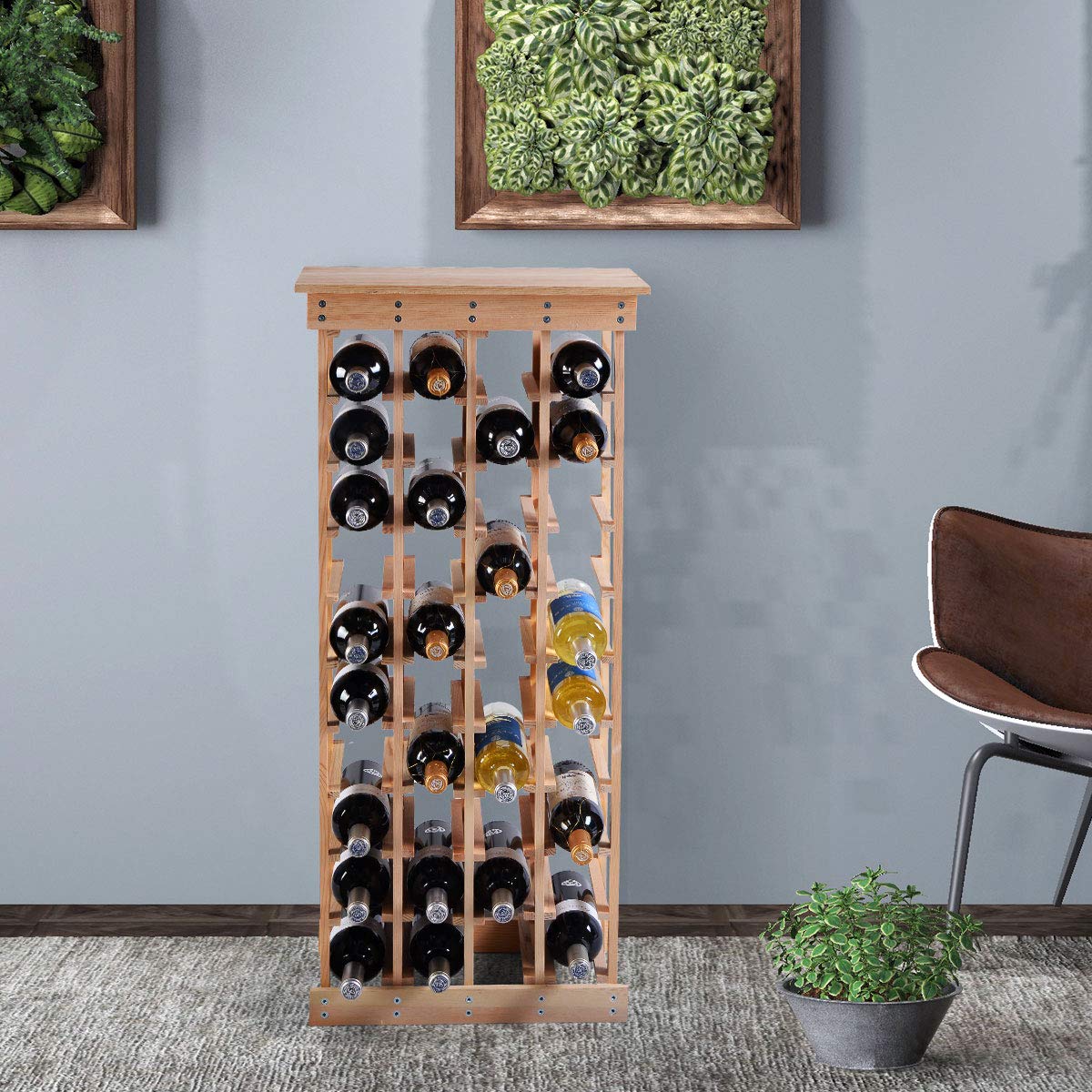 GYMAX Portabottiglie di Vino, Scaffale Porta Vino per 40 Bottiglie, Cantinetta Vino in Legno di Pino, 46,4 x 27,6 x 113 cm