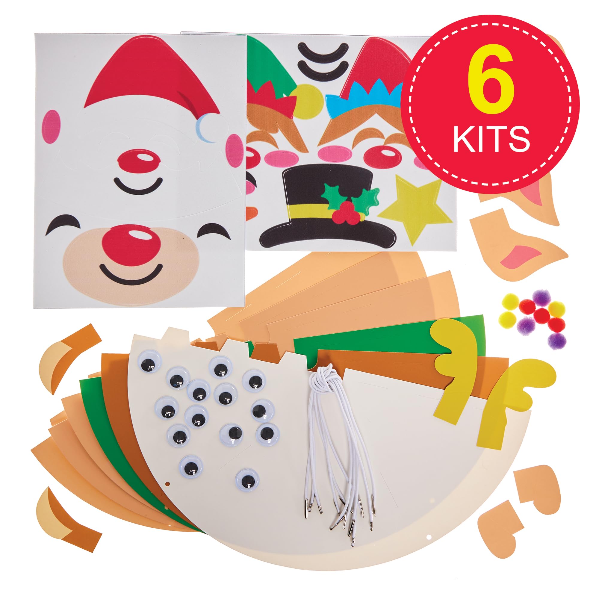 Baker Ross FX704 Christmas Cone Party Hat Kits - Pack of 6, Christmas Party Accessories for Kids, Mixed, 15.5 cm - Image 2
