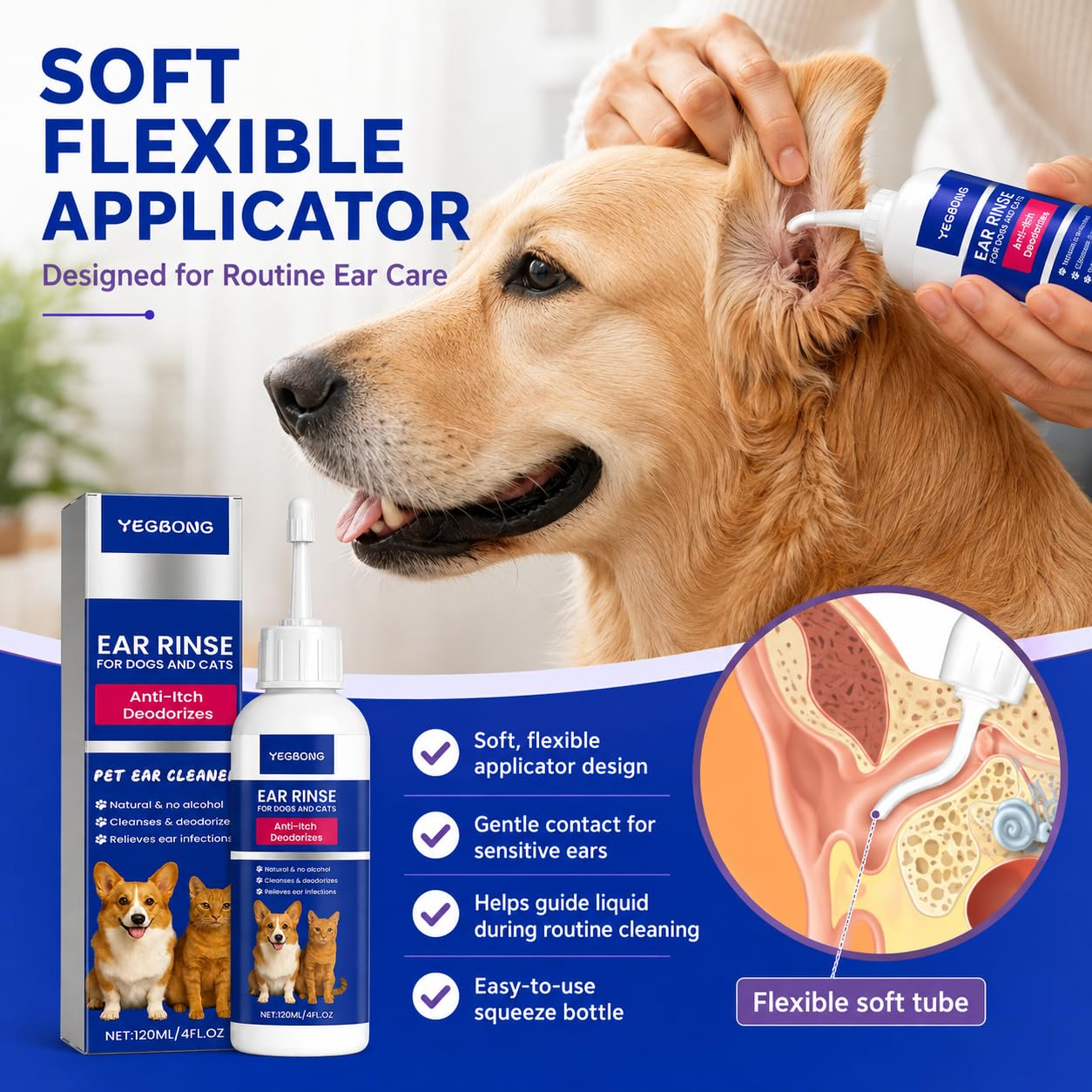 Dog & Cat Ear Cleaner, 120ml - Gentle Ear Cleaning Solution for Pets - Helps Remove Wax, Debris & Odor - Soothing Ear Wash Drops for Routine Ear Care (1pc) — Amazon image 5